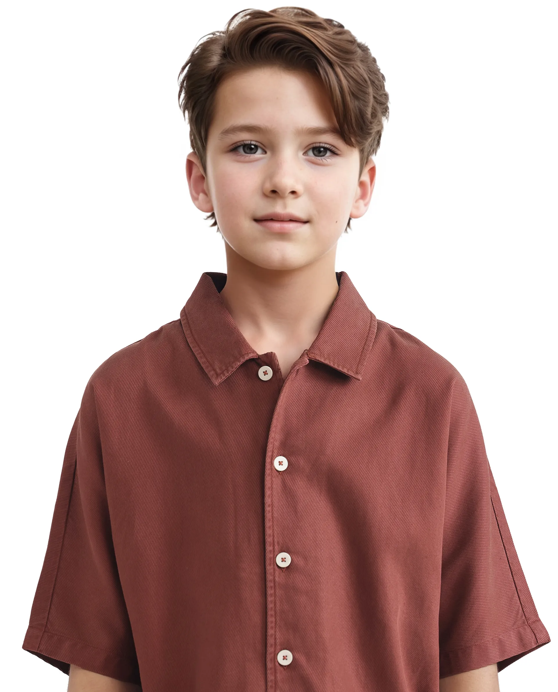 Rare Ones Kids Qirk Brown Cotton Blend Half Sleeve Solid Regular Shirt - Image 4