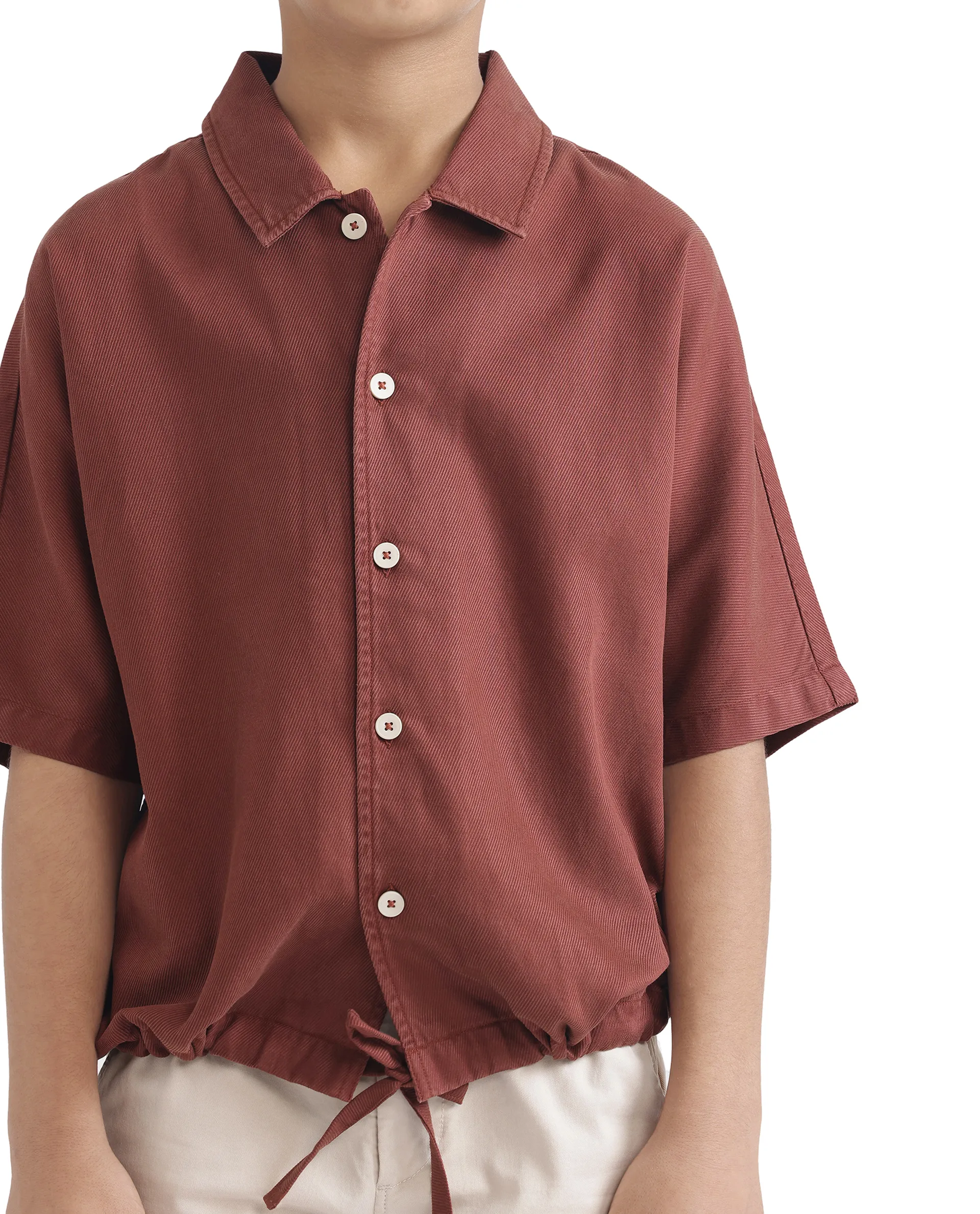Rare Ones Kids Qirk Brown Cotton Blend Half Sleeve Solid Regular Shirt - Image 5