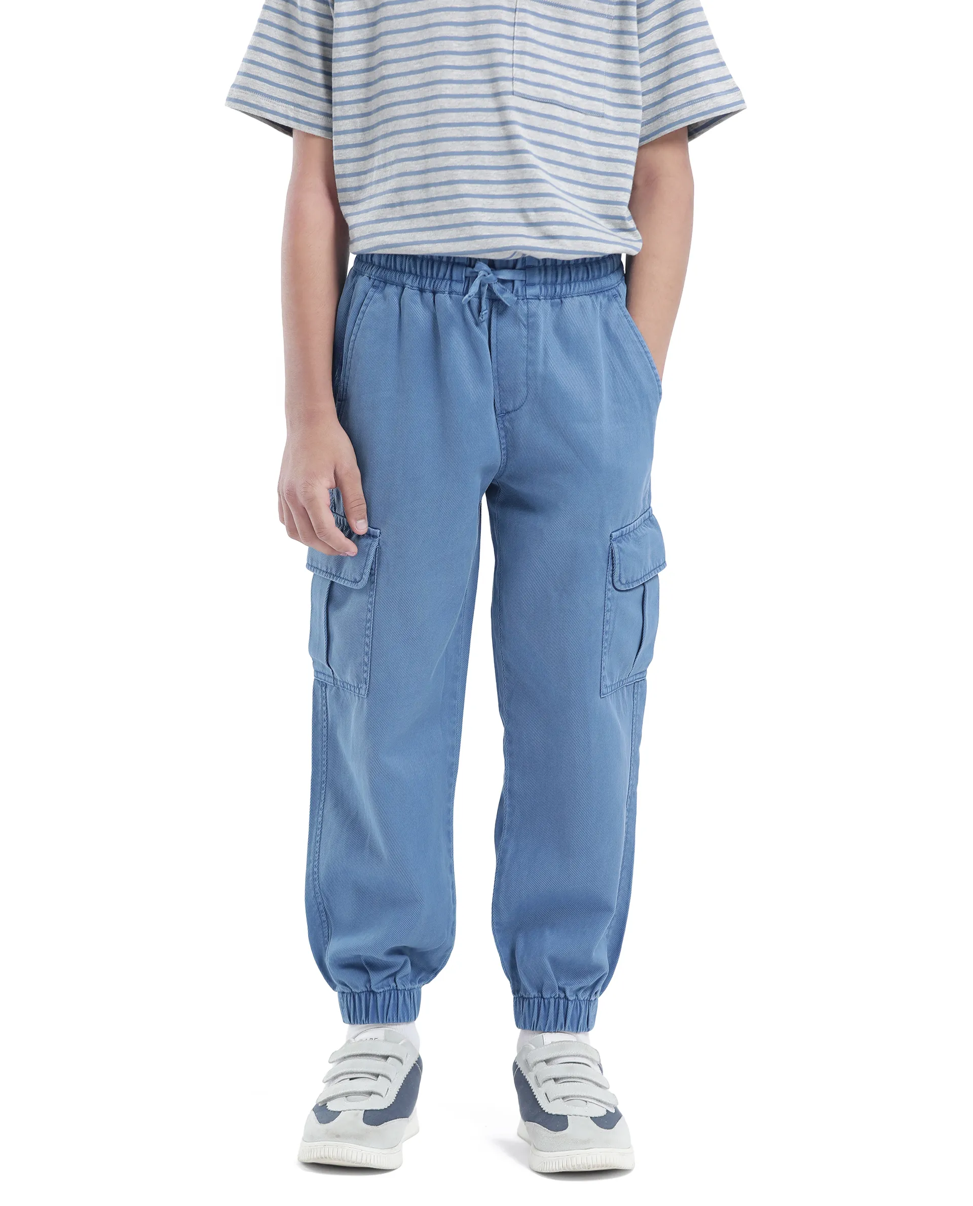 Rare Ones Kids Qirk-T Blue Cotton Blend Solid Drawstring Closure Regular Fit Trouser - Image 2