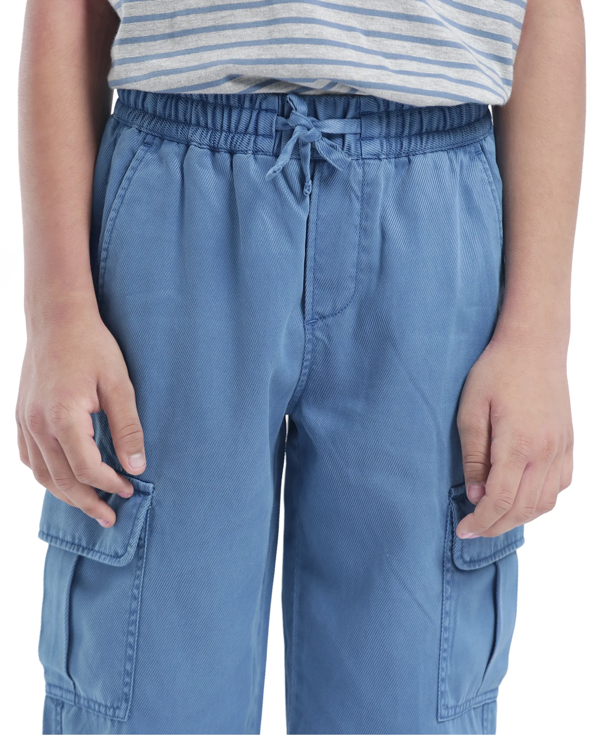 Rare Ones Kids Qirk-T Blue Cotton Blend Solid Drawstring Closure Regular Fit Trouser - Image 3