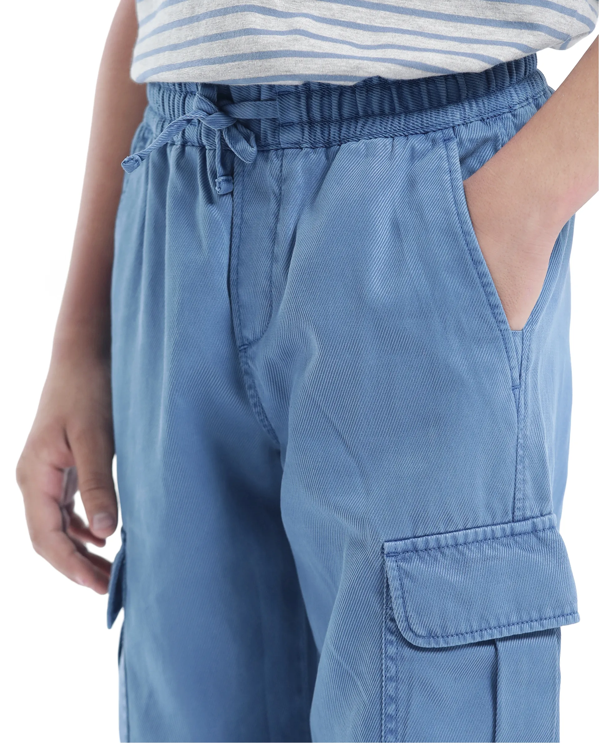 Rare Ones Kids Qirk-T Blue Cotton Blend Solid Drawstring Closure Regular Fit Trouser - Image 4
