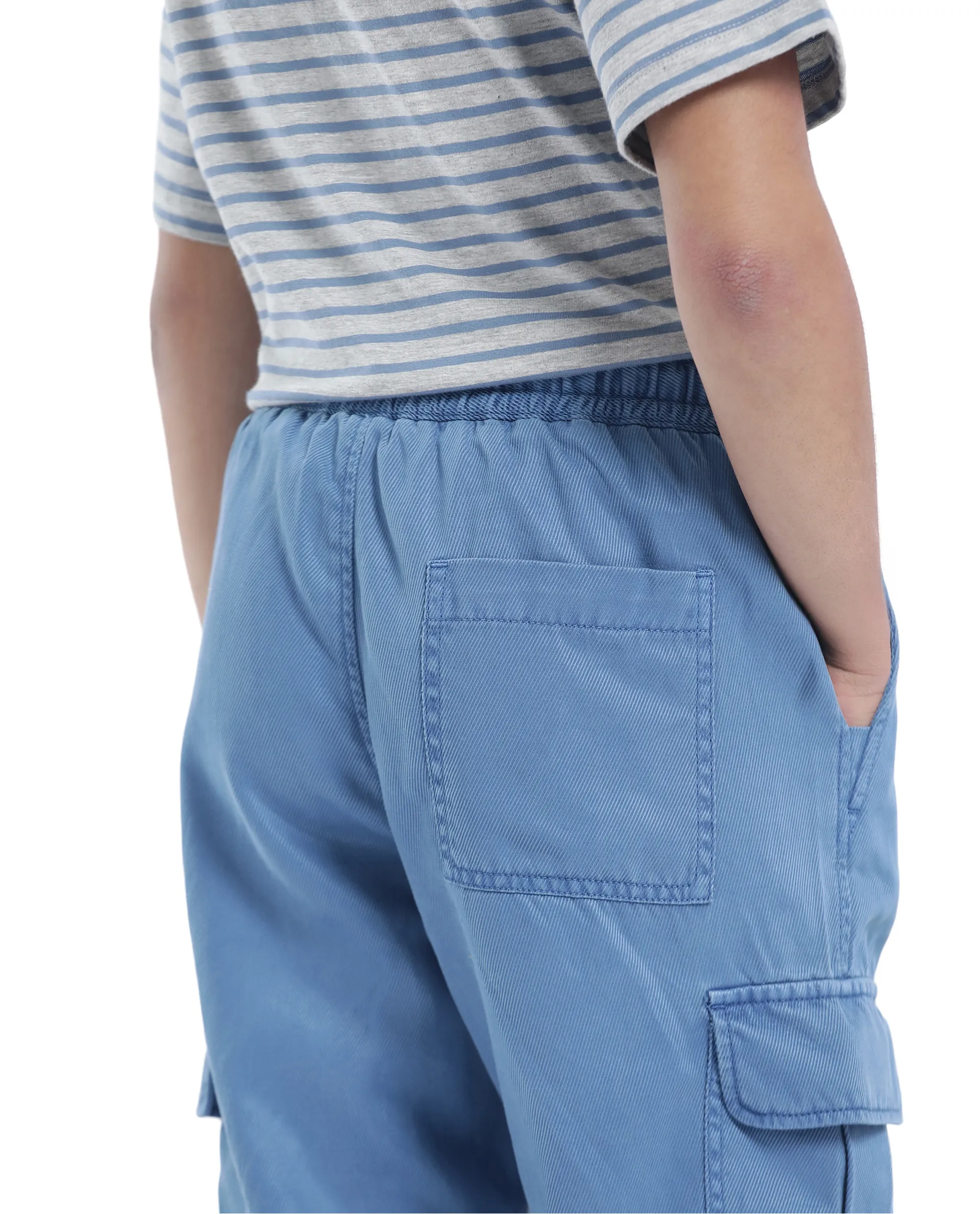 Rare Ones Kids Qirk-T Blue Cotton Blend Solid Drawstring Closure Regular Fit Trouser - Image 5