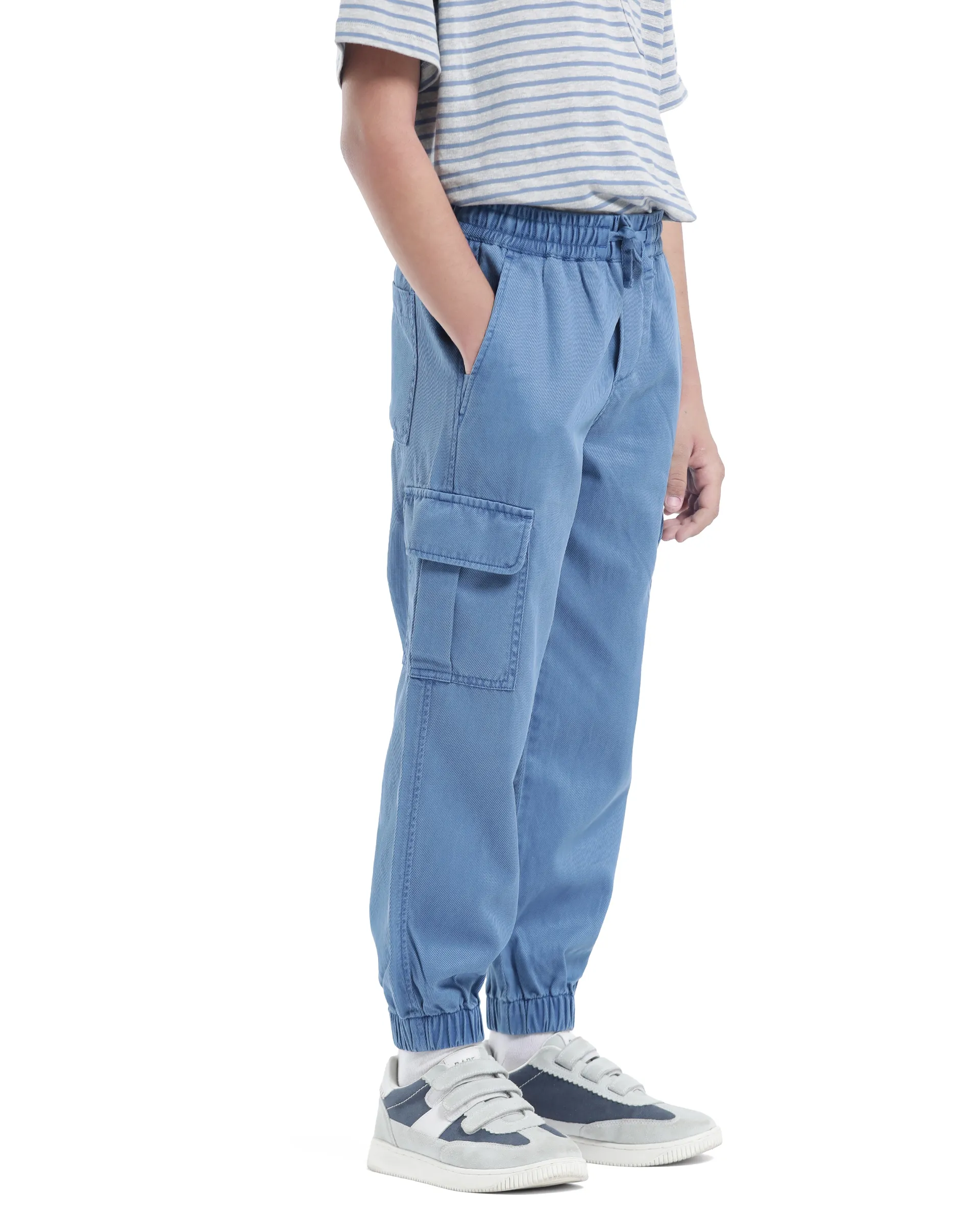 Rare Ones Kids Qirk-T Blue Cotton Blend Solid Drawstring Closure Regular Fit Trouser - Image 6