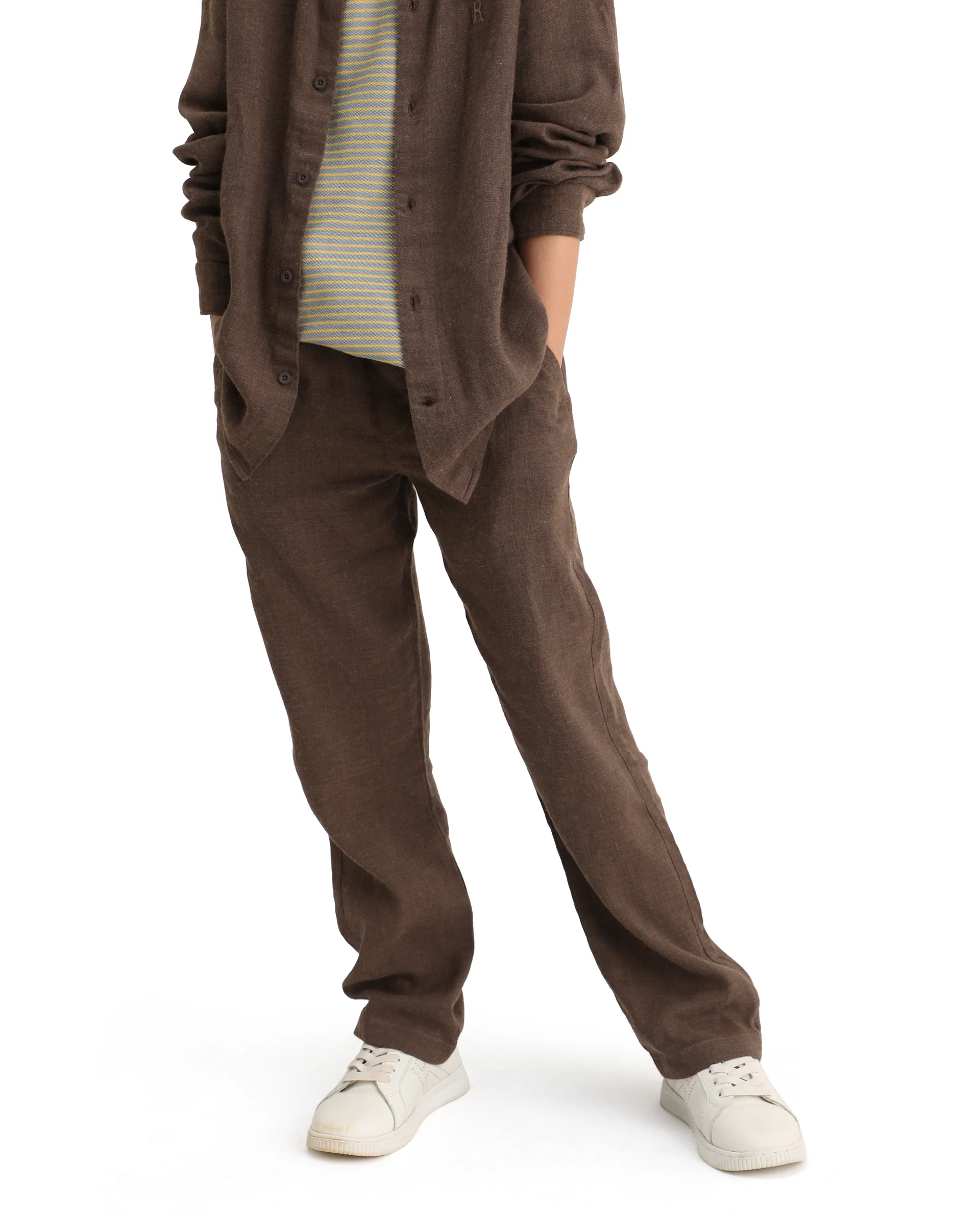 Rare Ones Kids Quen-B Brown Cotton Blend Solid Button Closure Regular Fit Trouser - Image 2