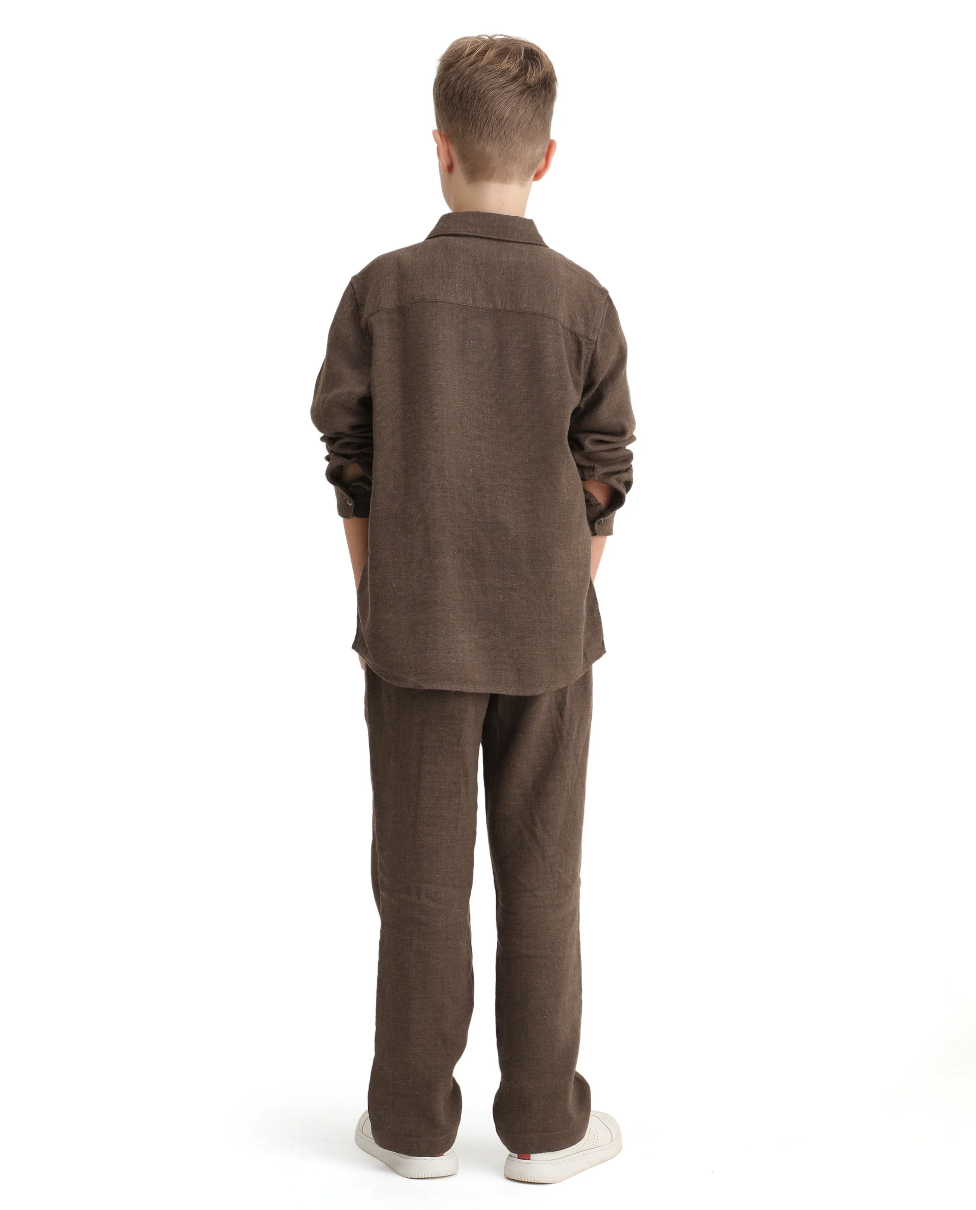 Rare Ones Kids Quen-B Brown Cotton Blend Solid Button Closure Regular Fit Trouser - Image 8
