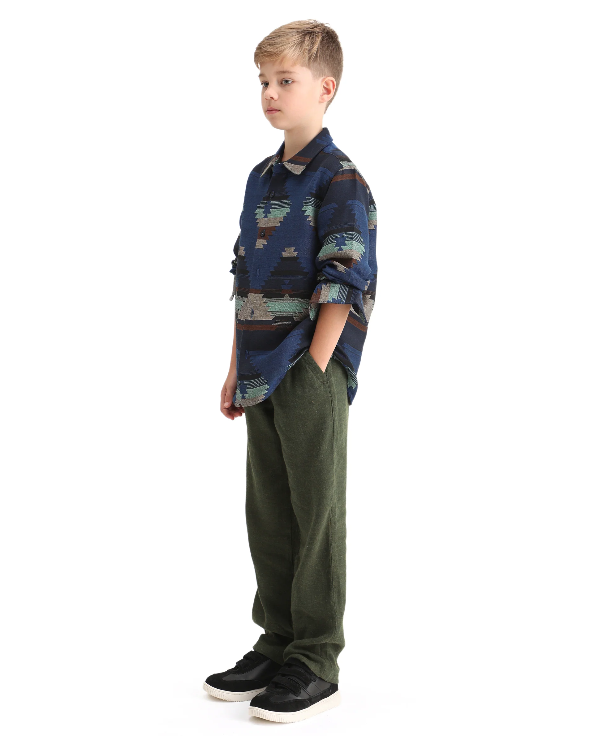 Rare Ones Kids Quen-B Green Cotton Blend Solid Button Closure Regular Fit Trouser - Image 4