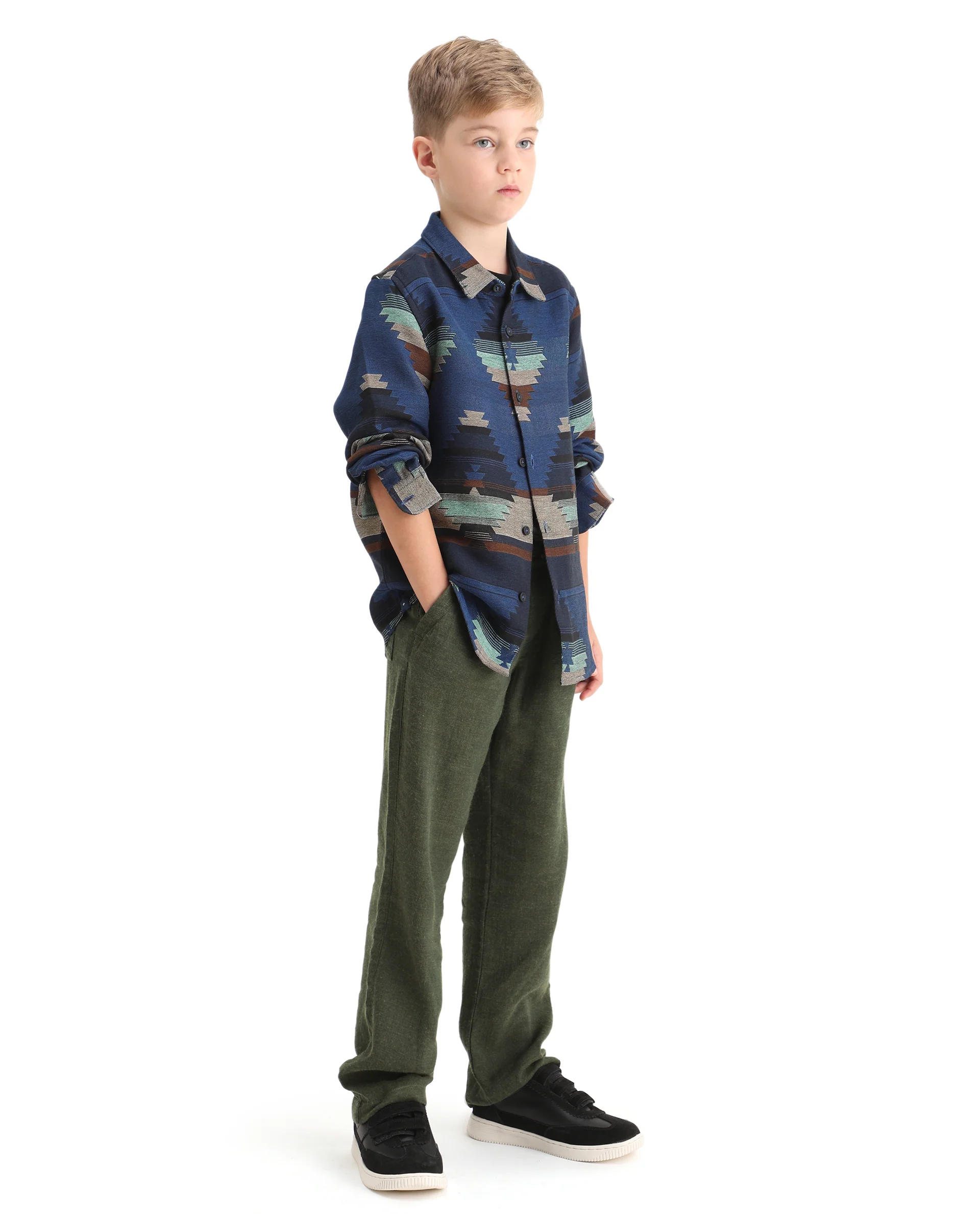 Rare Ones Kids Quen-B Green Cotton Blend Solid Button Closure Regular Fit Trouser - Image 5