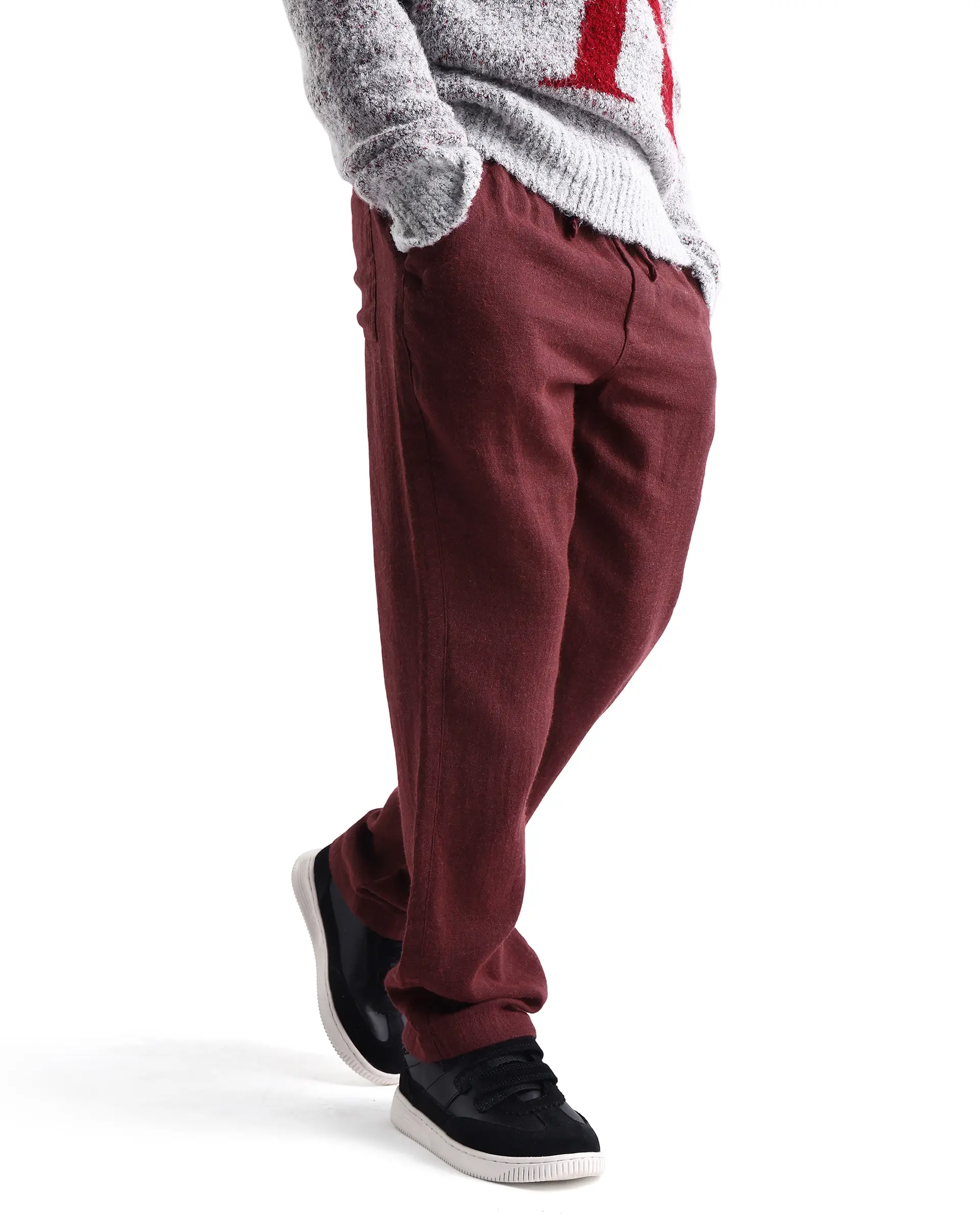 Rare Ones Kids Quen-B Maroon Cotton Blend Solid Button Closure Regular Fit Trouser - Image 2