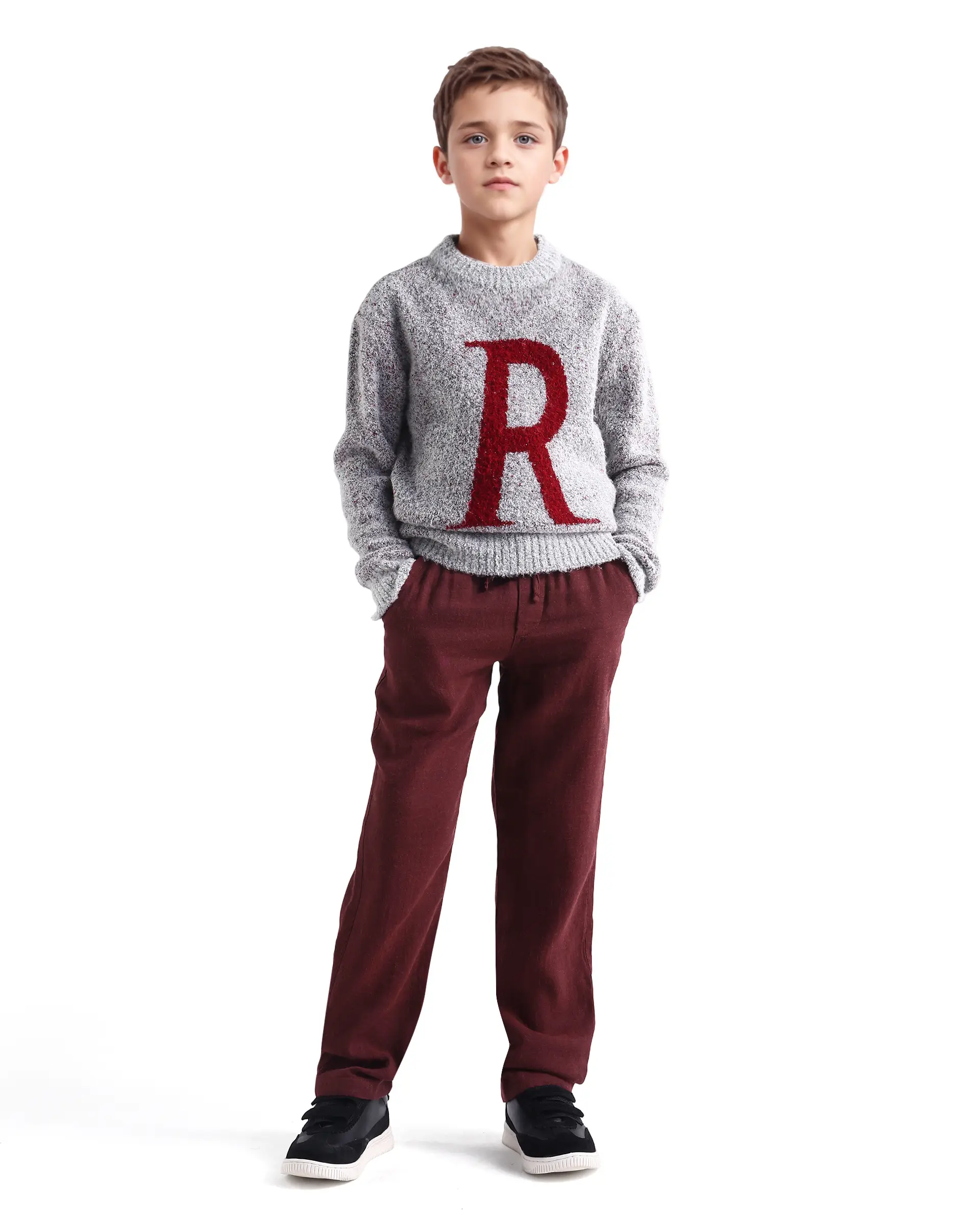 Rare Ones Kids Quen-B Maroon Cotton Blend Solid Button Closure Regular Fit Trouser - Image 3