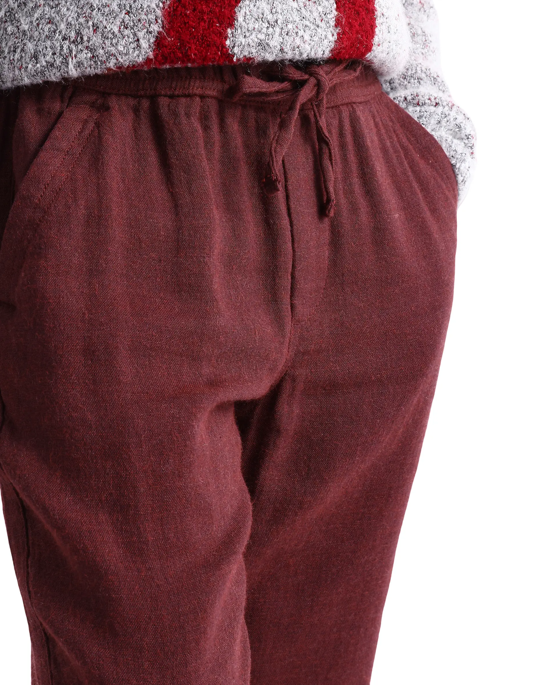 Rare Ones Kids Quen-B Maroon Cotton Blend Solid Button Closure Regular Fit Trouser - Image 4