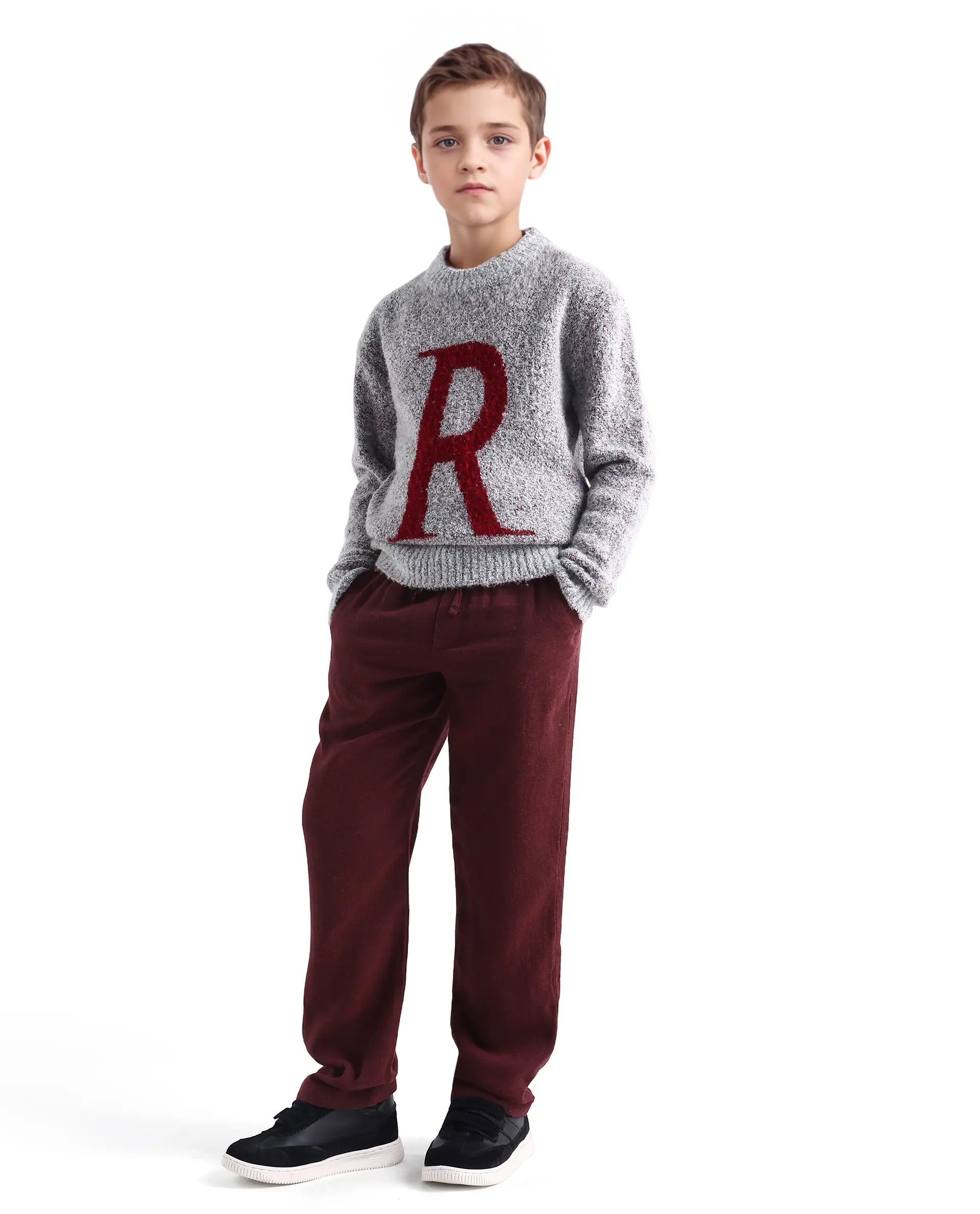 Rare Ones Kids Quen-B Maroon Cotton Blend Solid Button Closure Regular Fit Trouser - Image 5