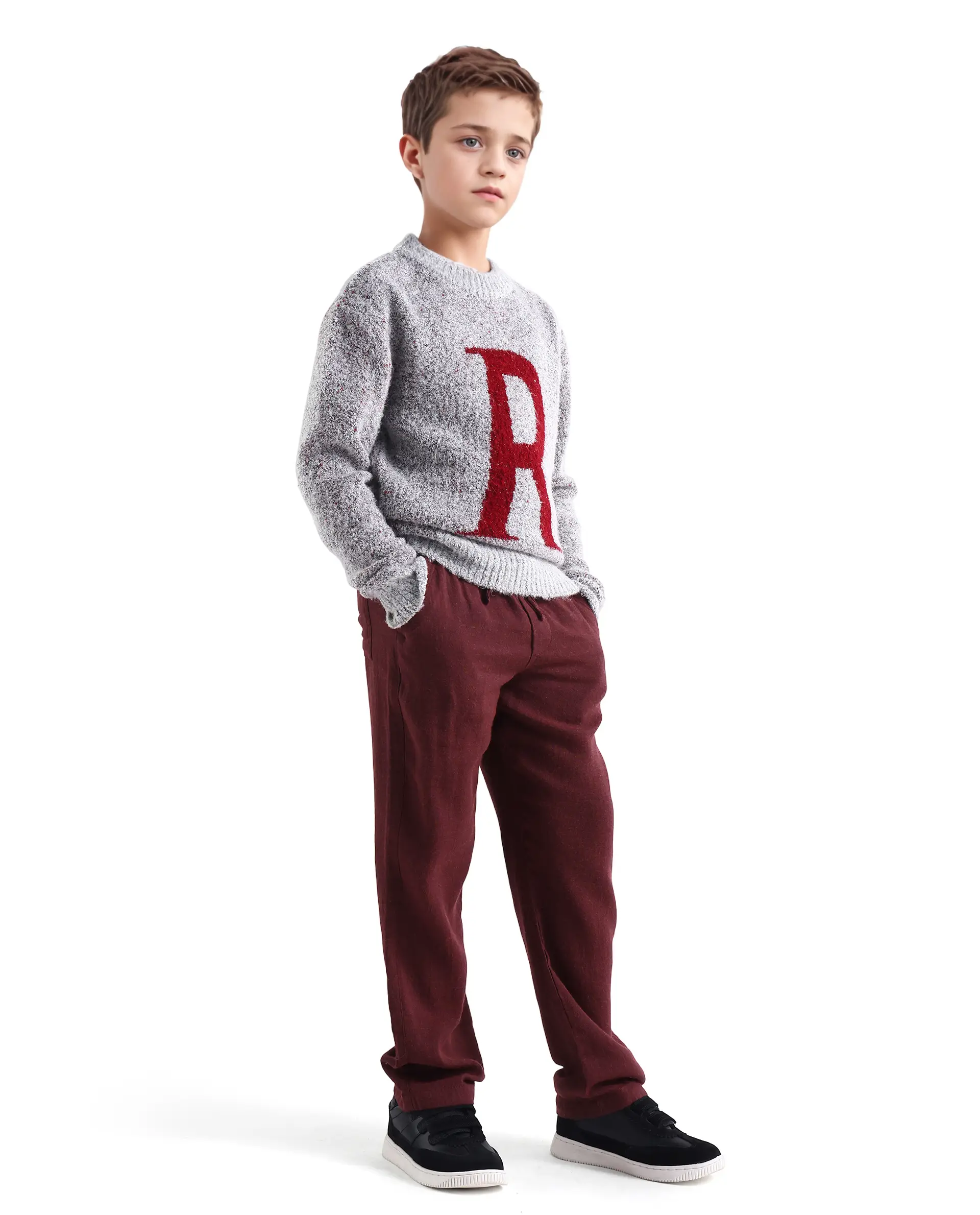 Rare Ones Kids Quen-B Maroon Cotton Blend Solid Button Closure Regular Fit Trouser - Image 6
