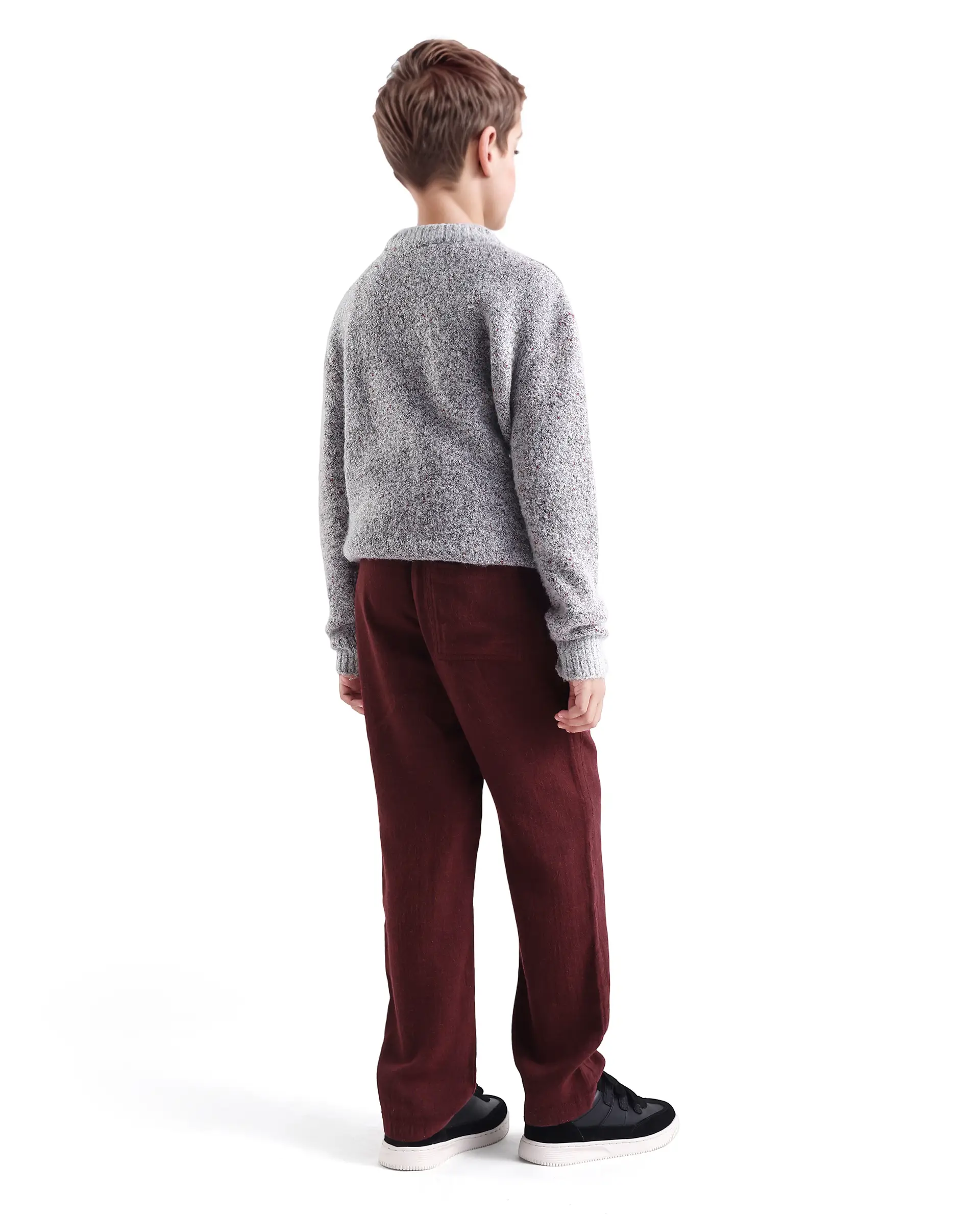Rare Ones Kids Quen-B Maroon Cotton Blend Solid Button Closure Regular Fit Trouser - Image 7