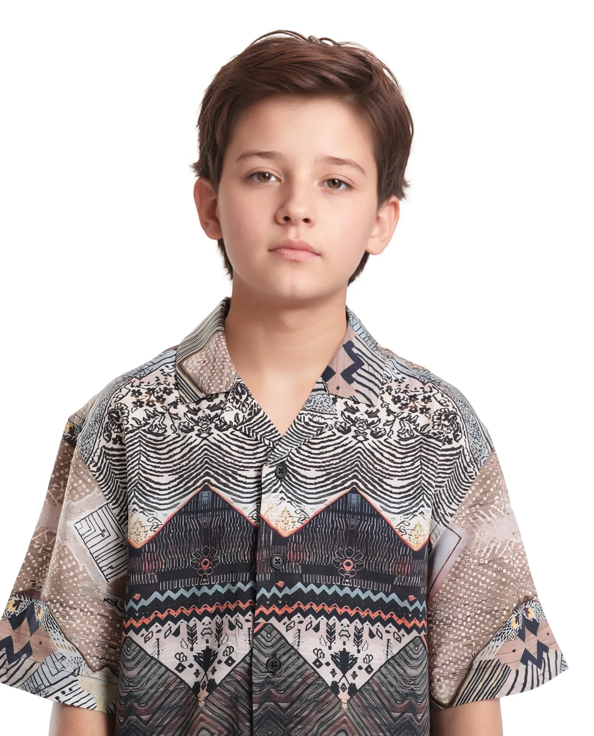Rare Ones Kids Qun Black Viscose Printed Button Closure Regular Fit Shirt - Image 4