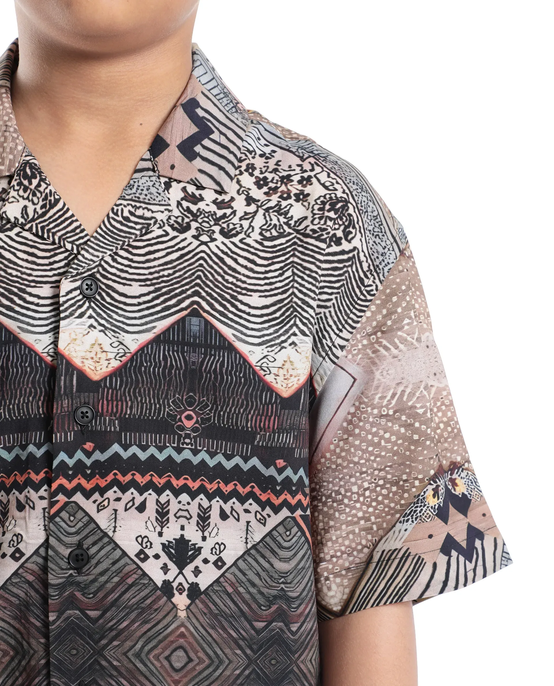 Rare Ones Kids Qun Black Viscose Printed Button Closure Regular Fit Shirt - Image 5