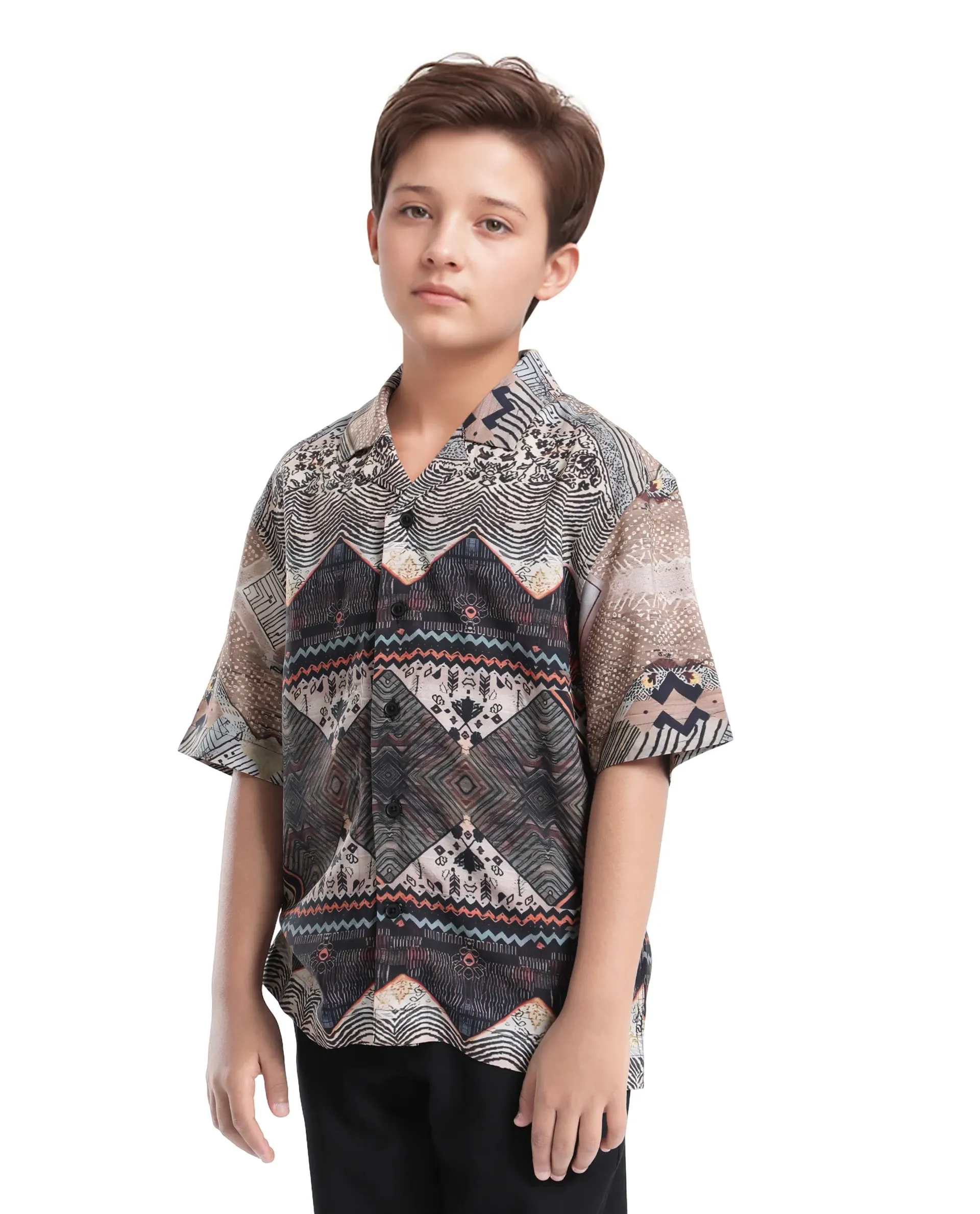 Rare Ones Kids Qun Black Viscose Printed Button Closure Regular Fit Shirt - Image 7