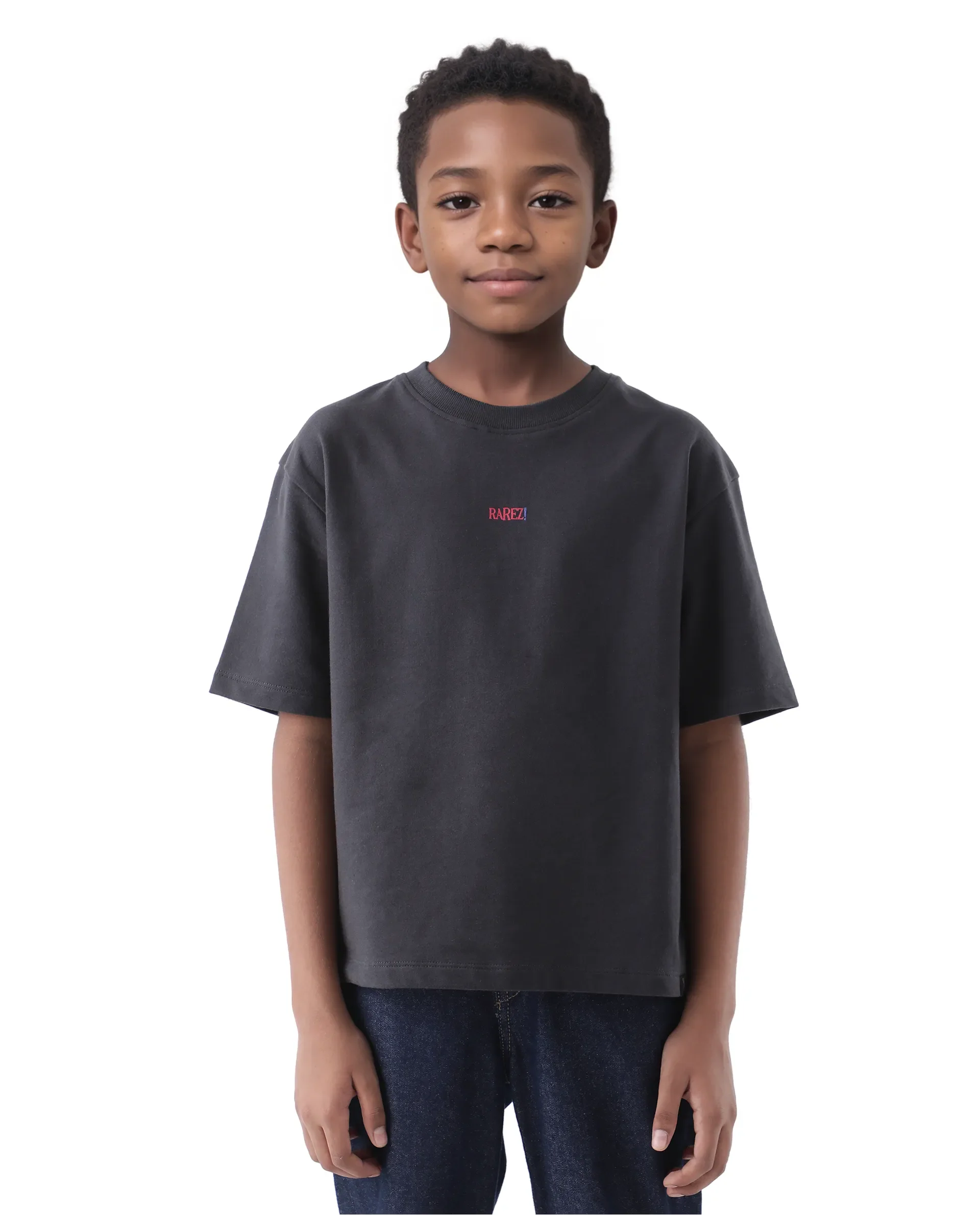 Rare Ones Kids Quote-K Black Cotton Short Sleeve Crew Neck Printed Boxy T-Shirt - Image 2