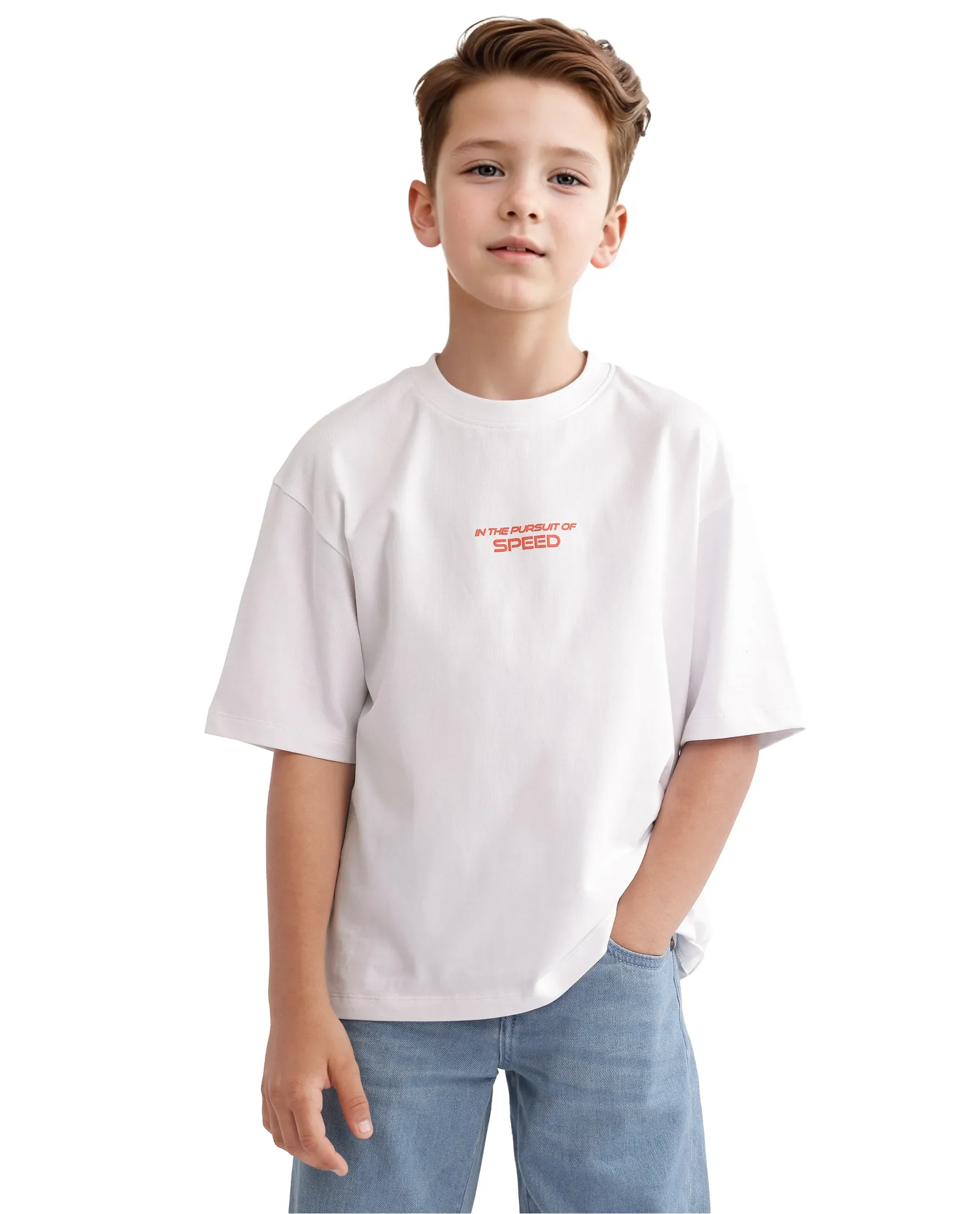 Rare Ones Kids Race Off White Cotton Half Sleeve Slip-On Printed Boxy Fit T-Shirt - Image 3