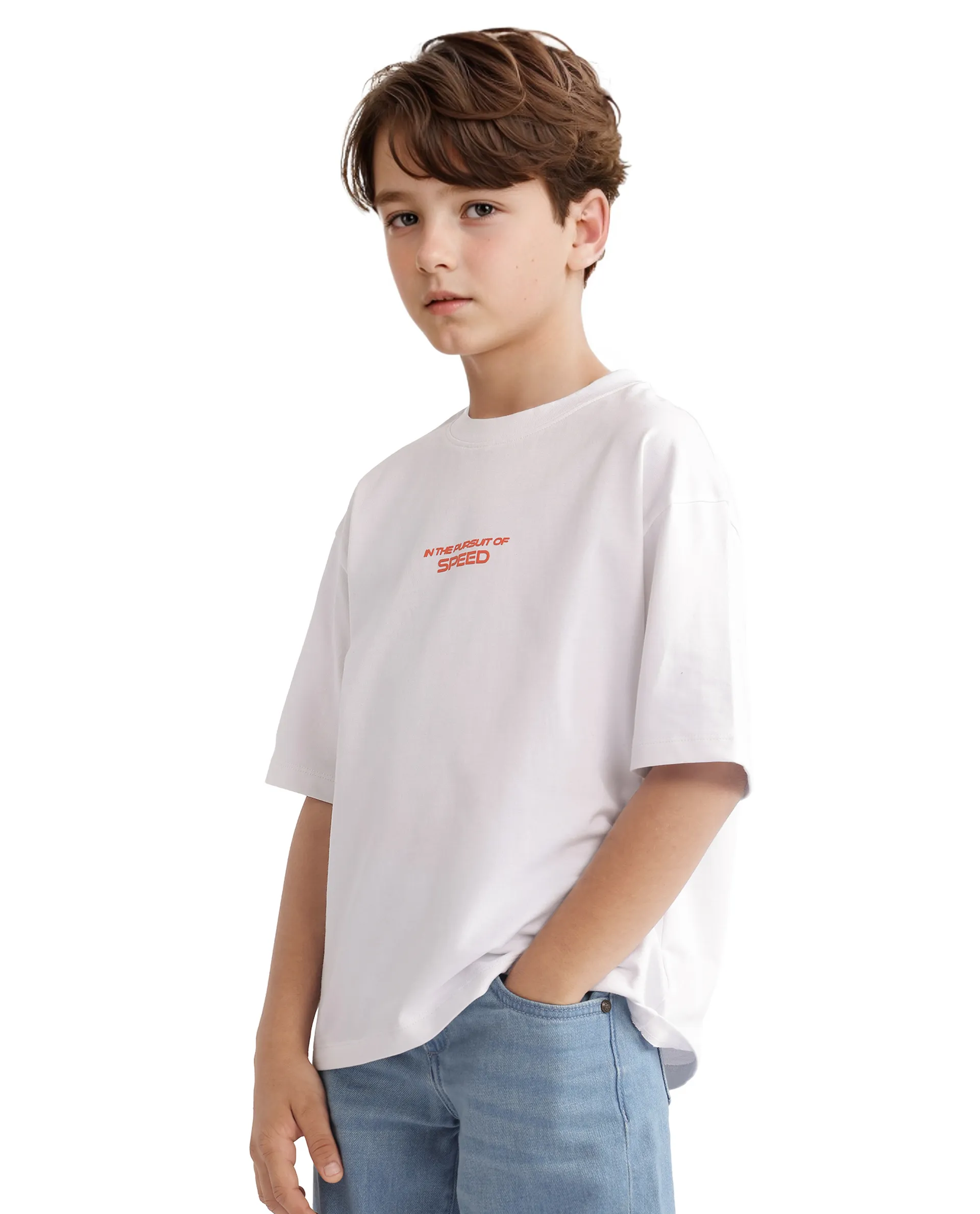 Rare Ones Kids Race Off White Cotton Half Sleeve Slip-On Printed Boxy Fit T-Shirt - Image 6