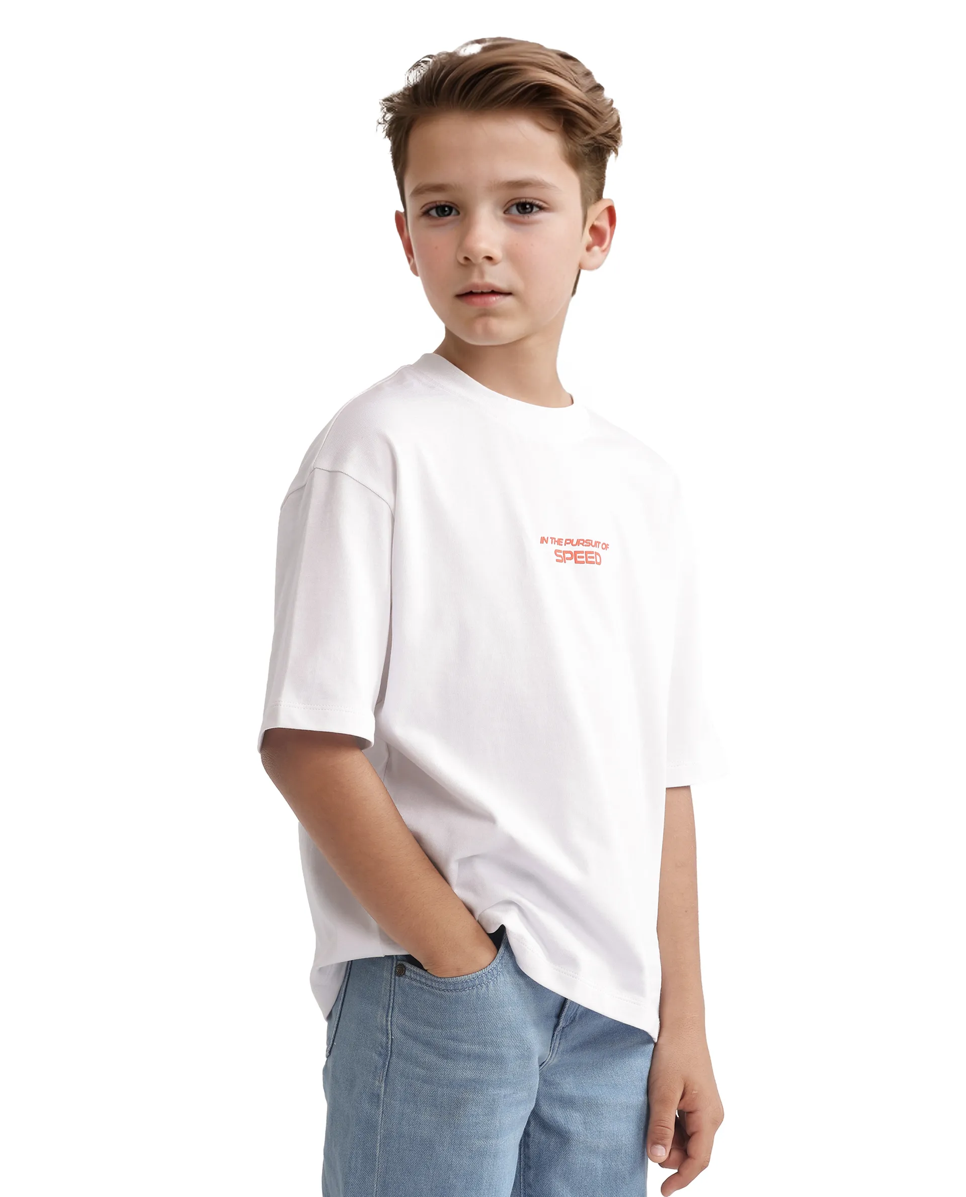 Rare Ones Kids Race Off White Cotton Half Sleeve Slip-On Printed Boxy Fit T-Shirt - Image 7