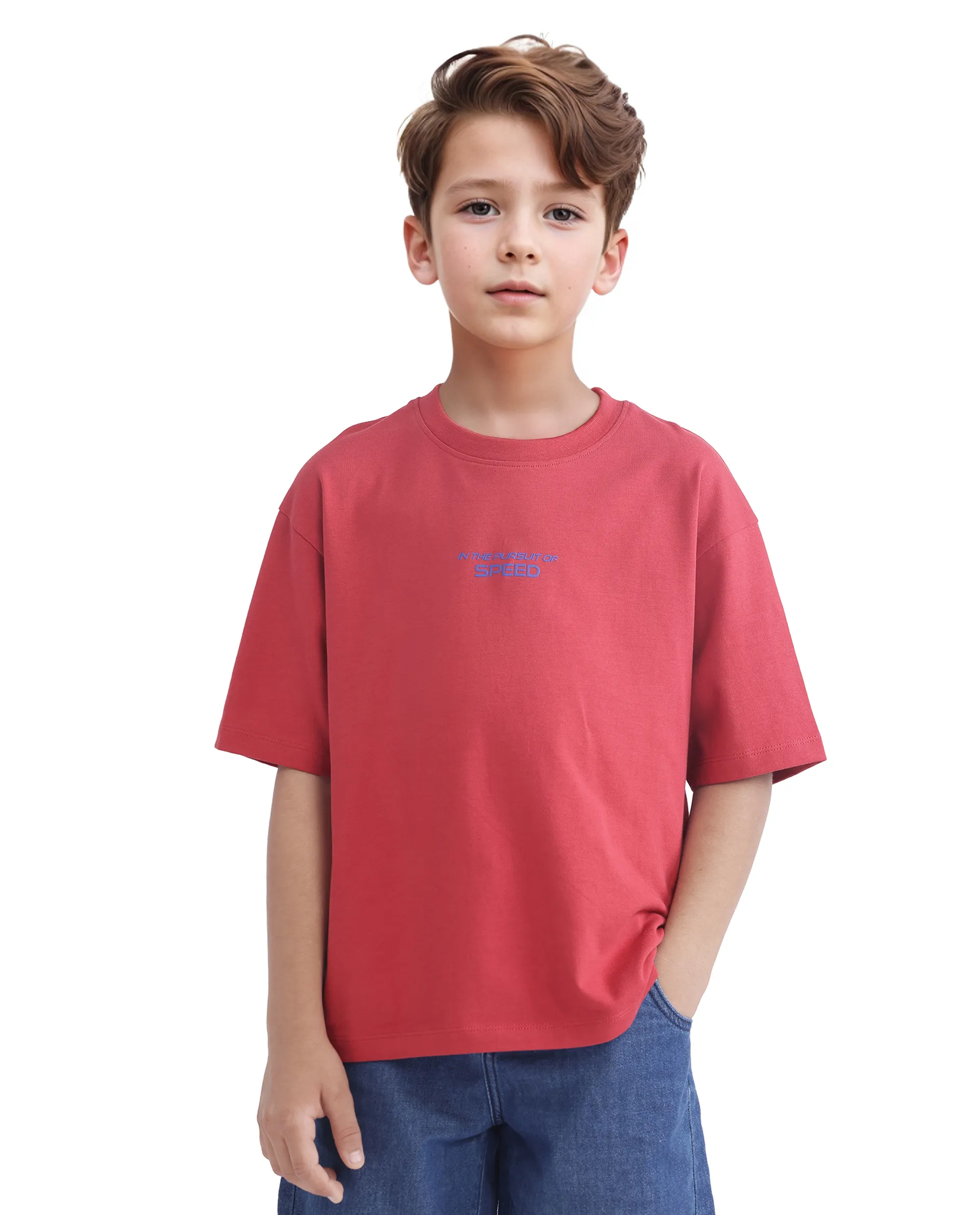 Rare Ones Kids Race Red Cotton Half Sleeve Slip-On Printed Boxy Fit T-Shirt - Image 3