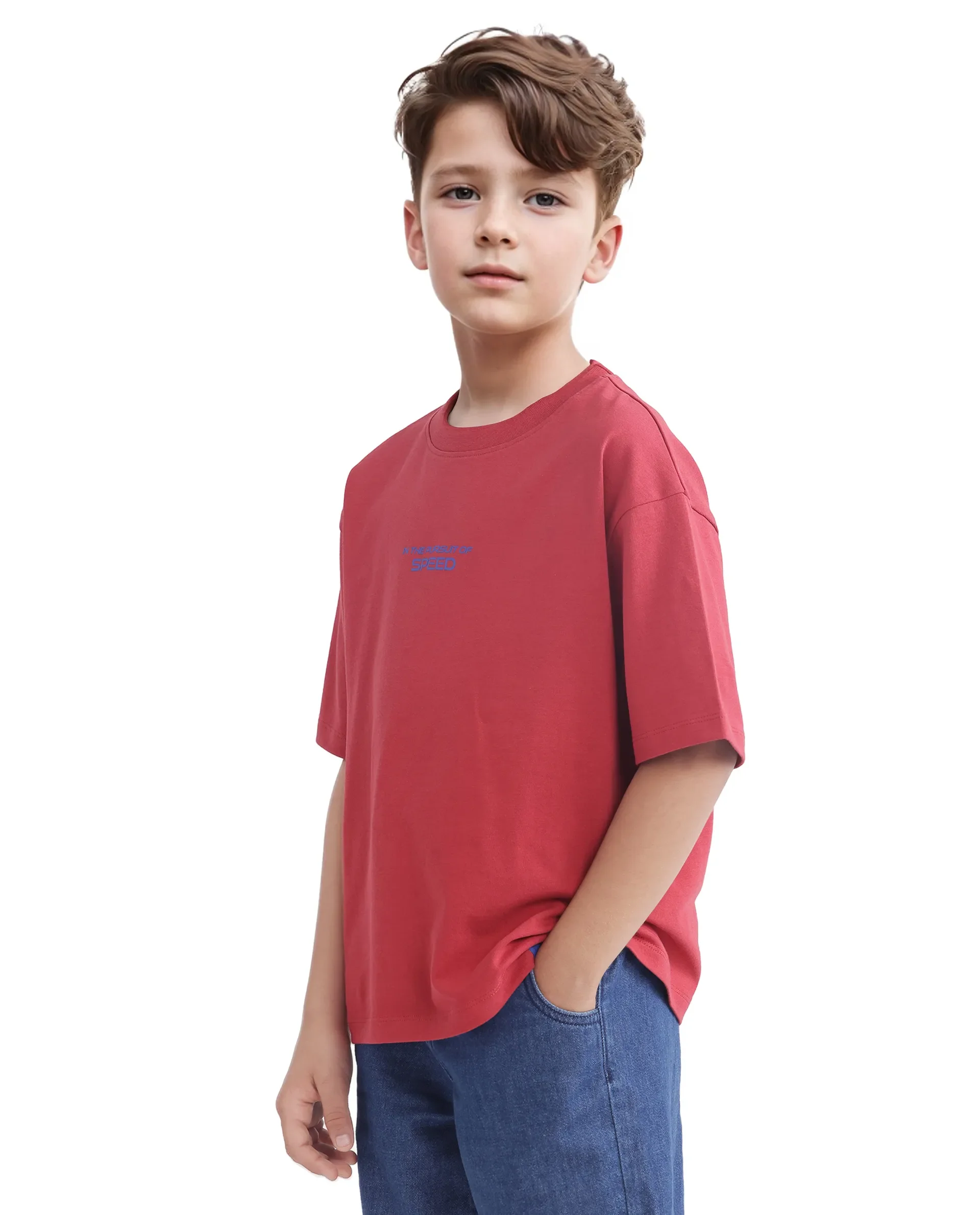 Rare Ones Kids Race Red Cotton Half Sleeve Slip-On Printed Boxy Fit T-Shirt - Image 7