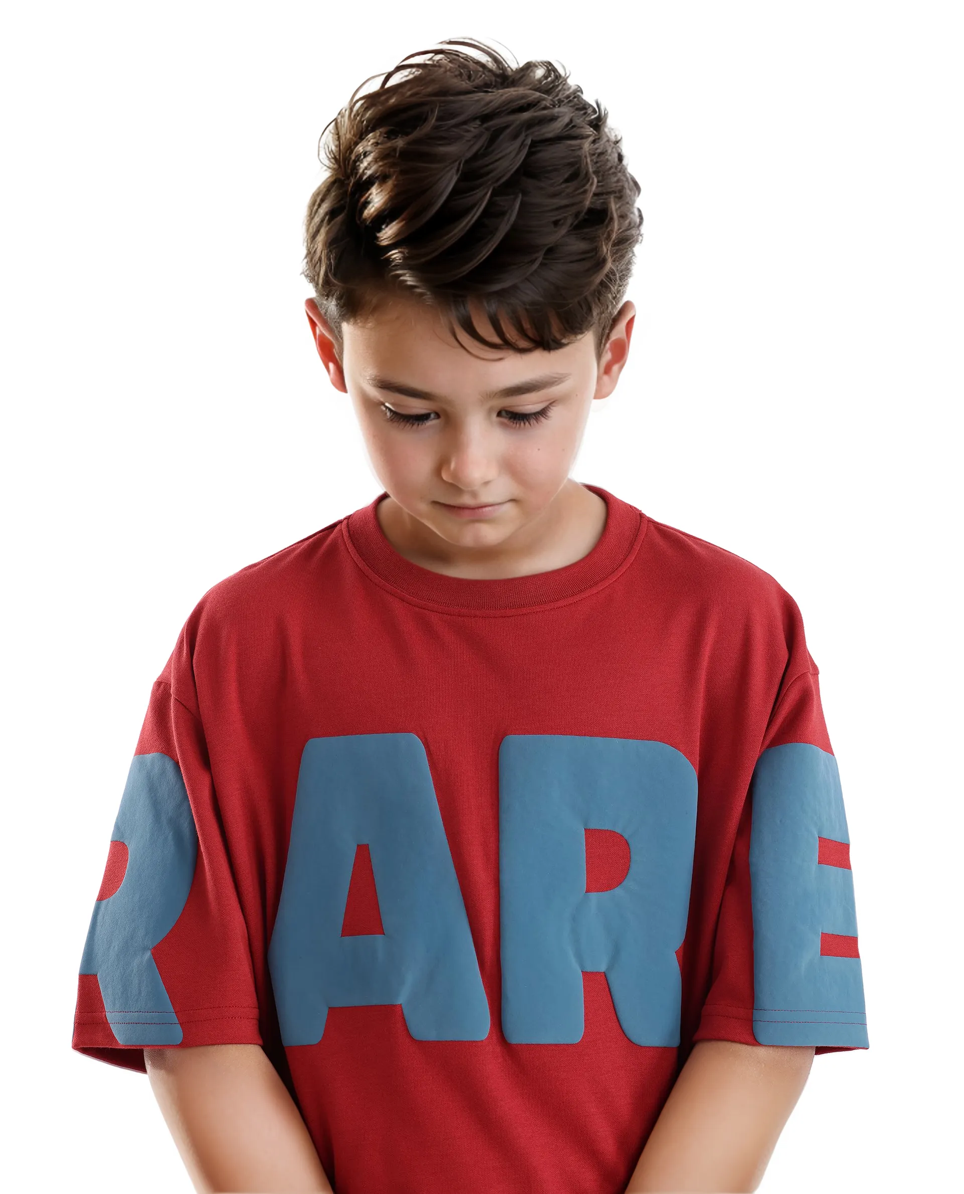 Rare Ones Kids Ras Dark Red Cotton Short Sleeve Crew Neck Placement Print Boxy Fit T-Shirt - Image 2