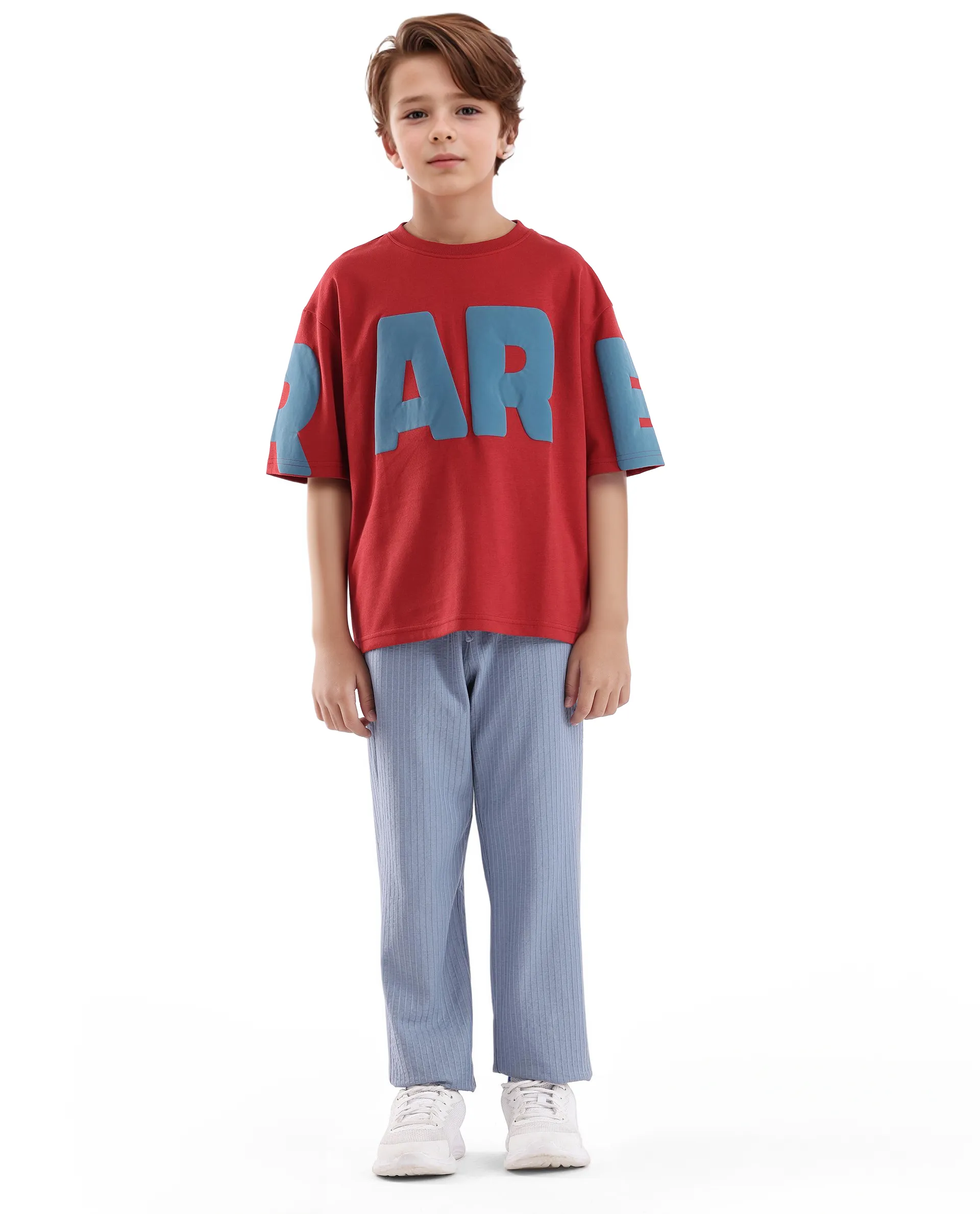 Rare Ones Kids Ras Dark Red Cotton Short Sleeve Crew Neck Placement Print Boxy Fit T-Shirt - Image 3