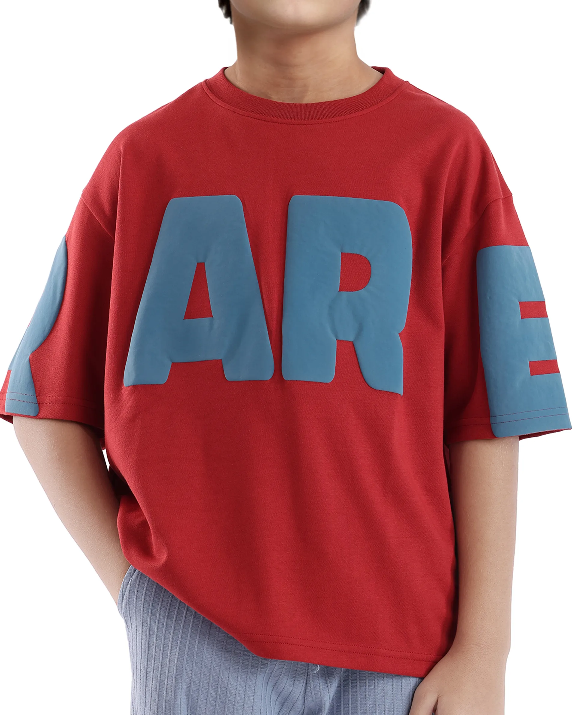 Rare Ones Kids Ras Dark Red Cotton Short Sleeve Crew Neck Placement Print Boxy Fit T-Shirt - Image 4