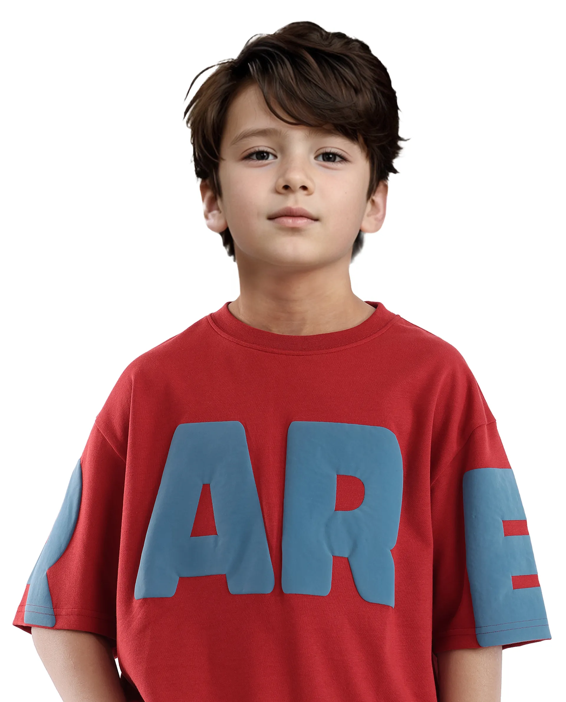 Rare Ones Kids Ras Dark Red Cotton Short Sleeve Crew Neck Placement Print Boxy Fit T-Shirt - Image 5