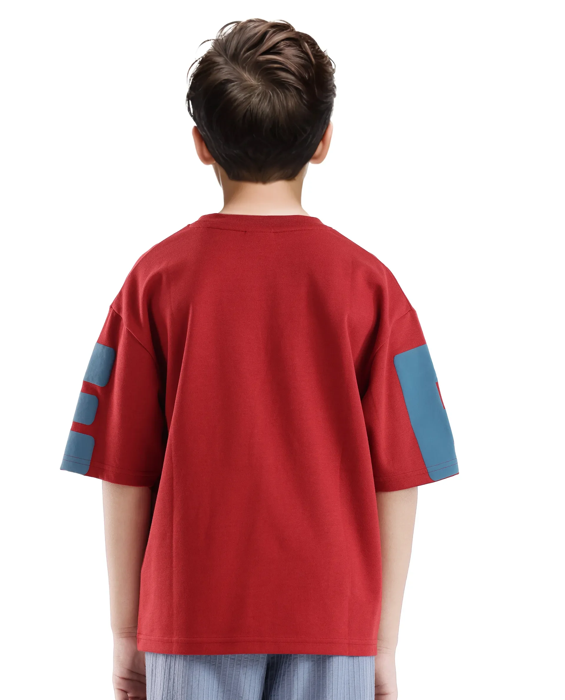 Rare Ones Kids Ras Dark Red Cotton Short Sleeve Crew Neck Placement Print Boxy Fit T-Shirt - Image 9
