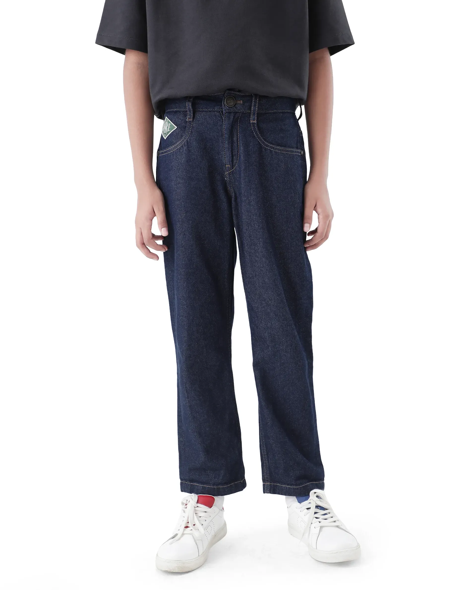 Rare Ones Kids Raw Navy Cotton Plain Button And Zip Closure Regular Fit Jeans - Image 2