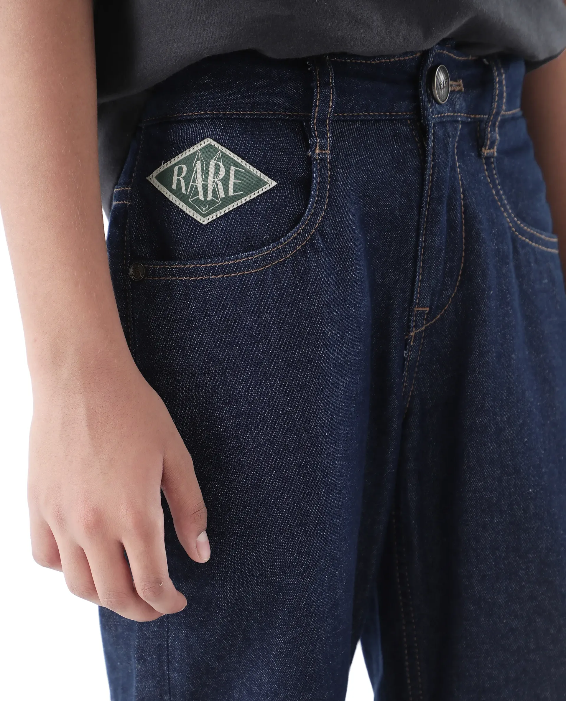 Rare Ones Kids Raw Navy Cotton Plain Button And Zip Closure Regular Fit Jeans - Image 4