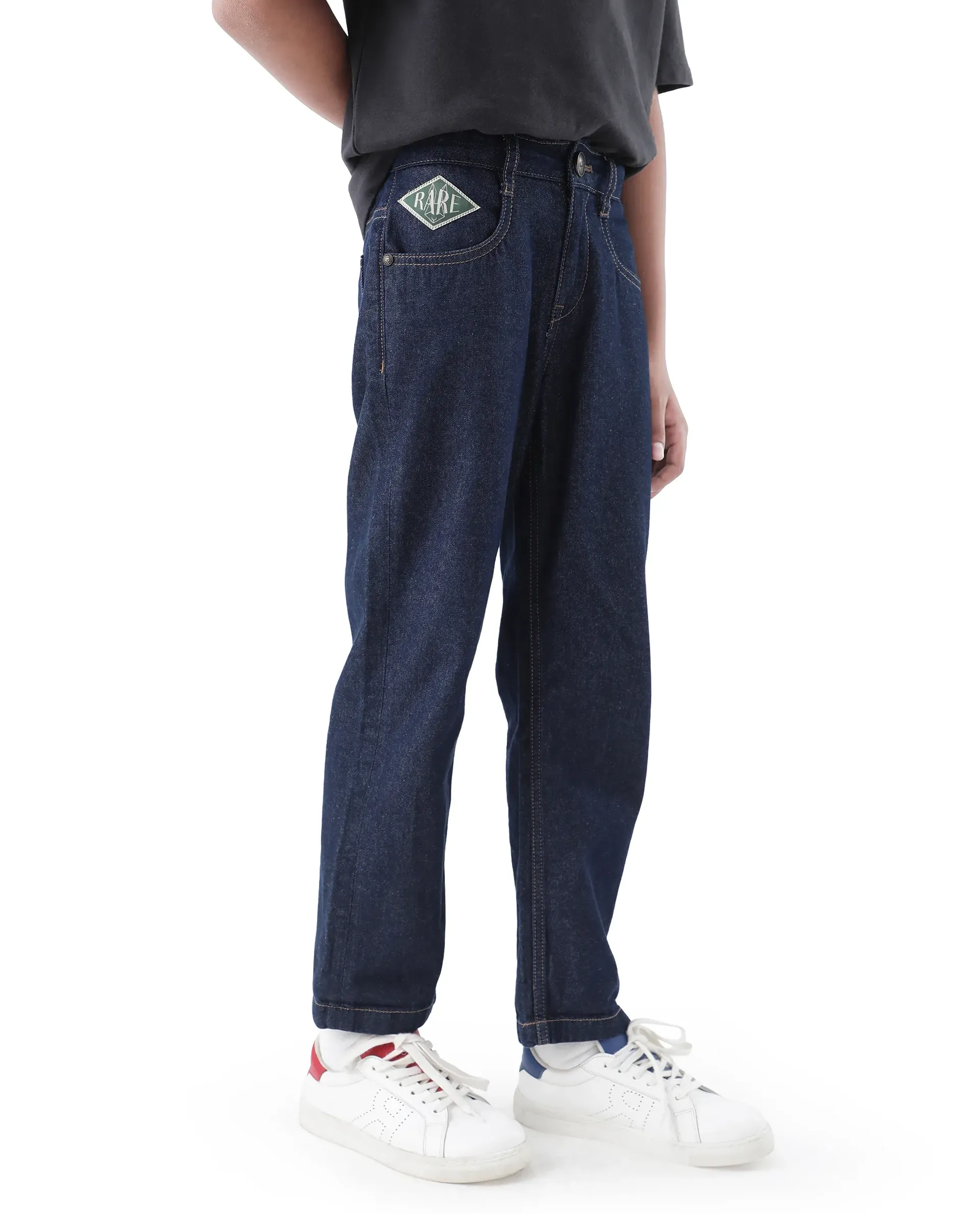 Rare Ones Kids Raw Navy Cotton Plain Button And Zip Closure Regular Fit Jeans - Image 5