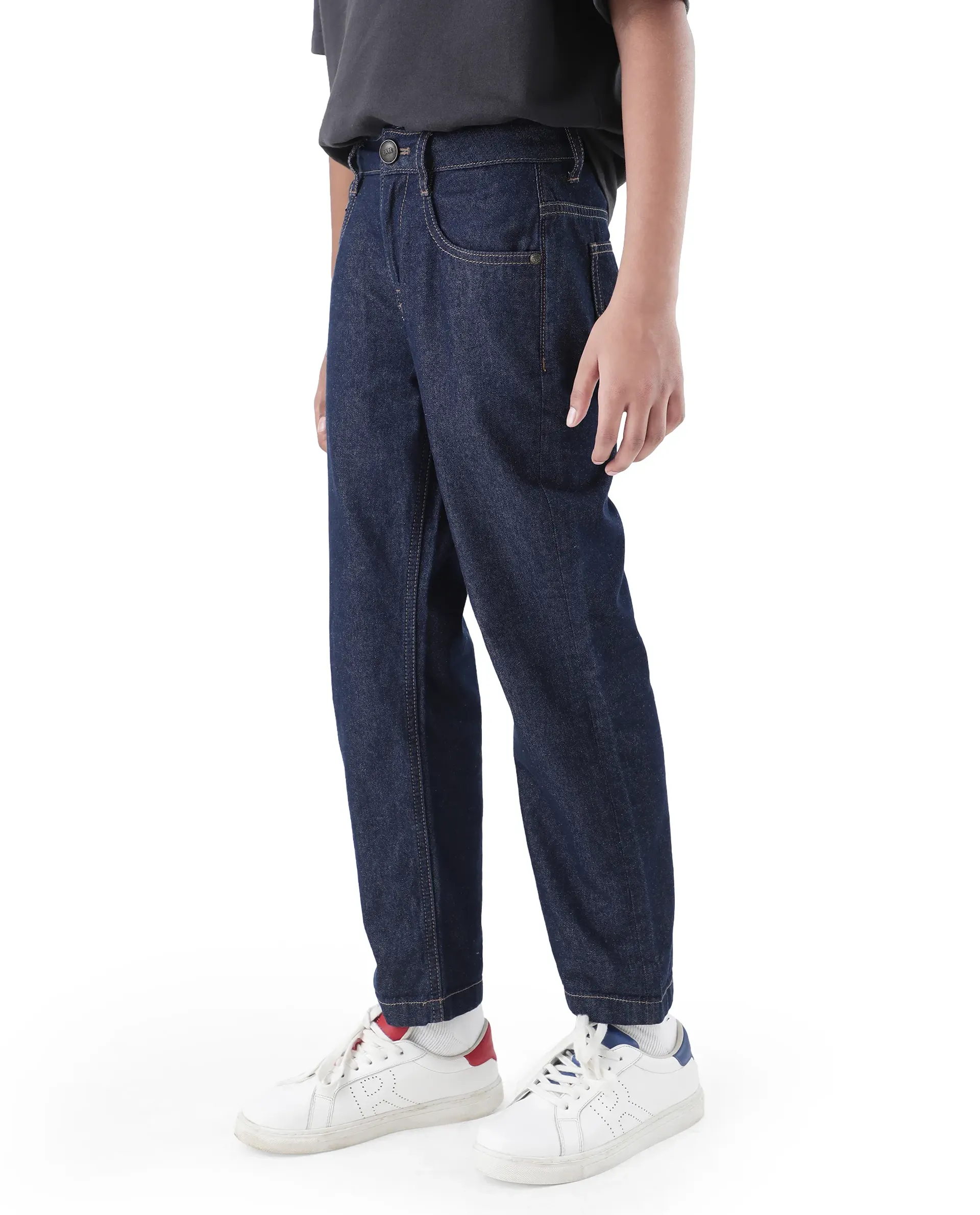 Rare Ones Kids Raw Navy Cotton Plain Button And Zip Closure Regular Fit Jeans - Image 6