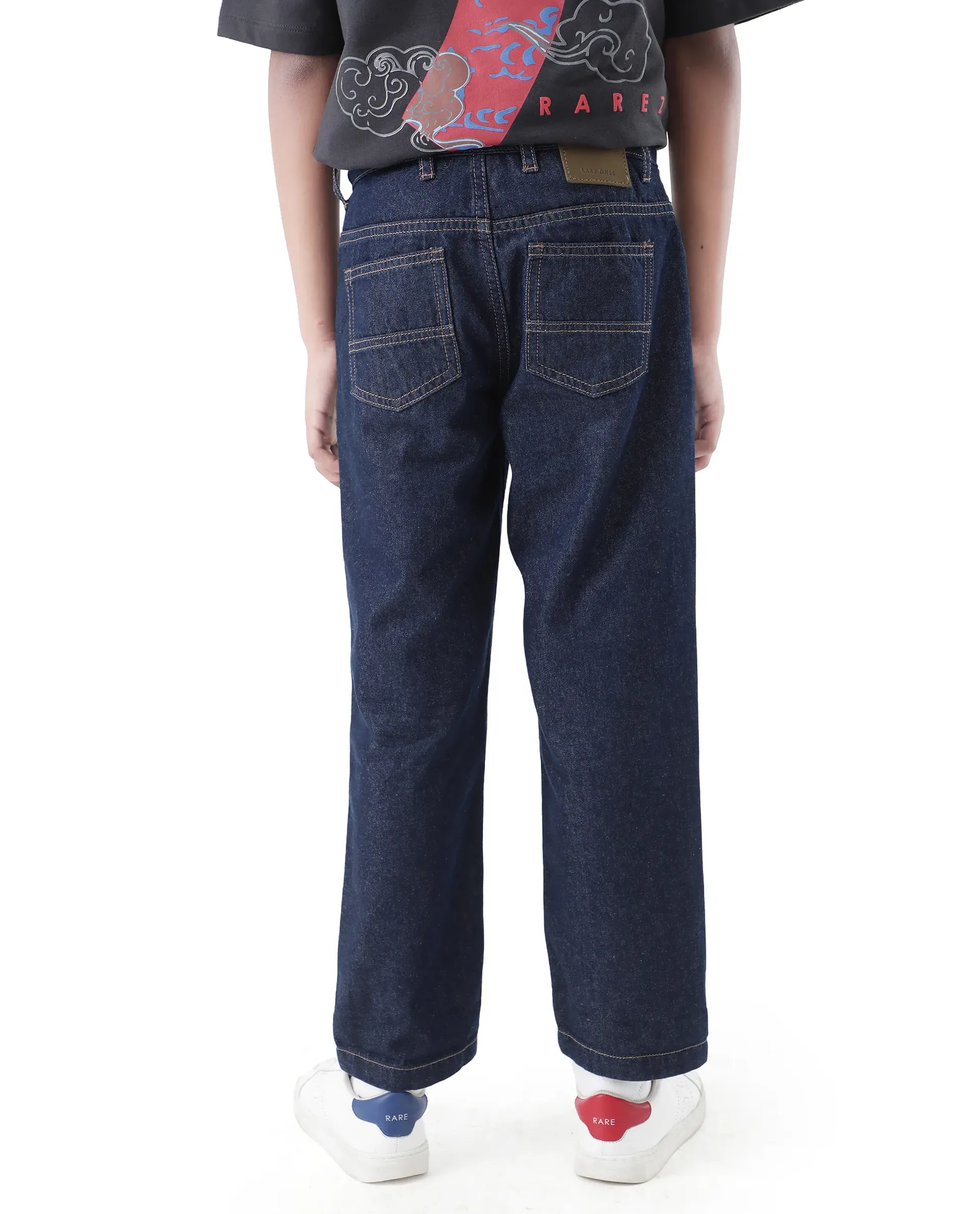 Rare Ones Kids Raw Navy Cotton Plain Button And Zip Closure Regular Fit Jeans - Image 7