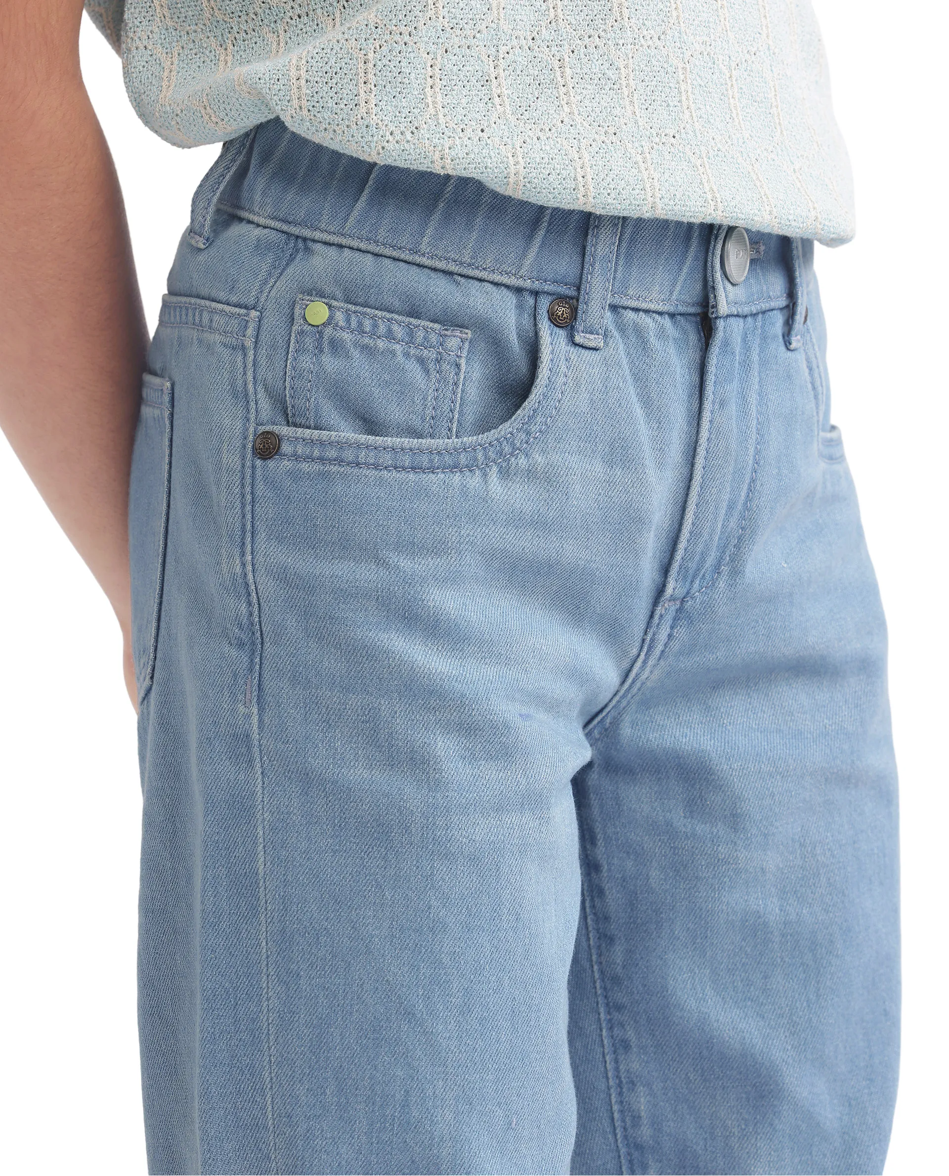 Rare Ones Kids Ziri Blue Cotton Button Closure Plain Regular Fit Jeans - Image 4