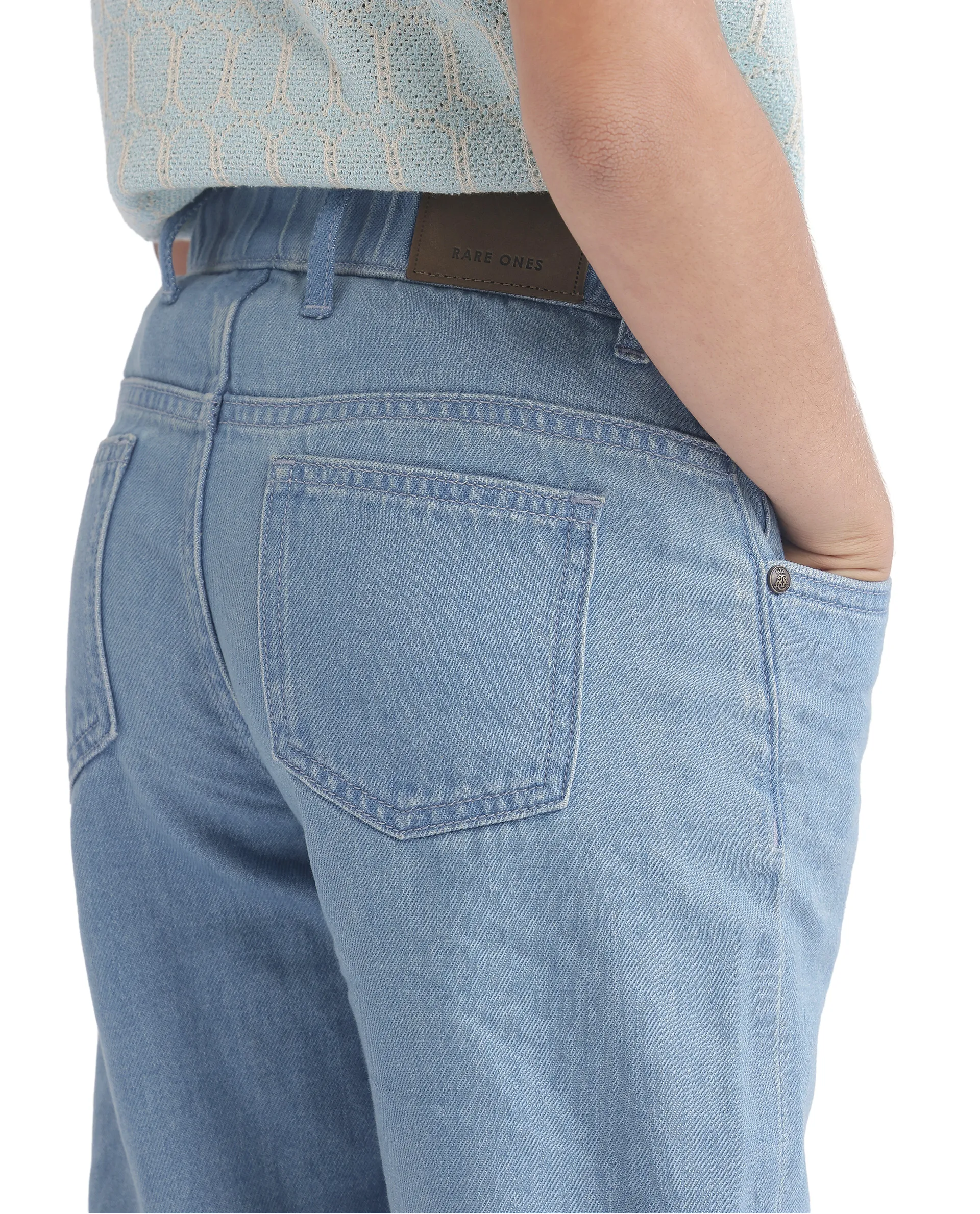 Rare Ones Kids Ziri Blue Cotton Button Closure Plain Regular Fit Jeans - Image 5