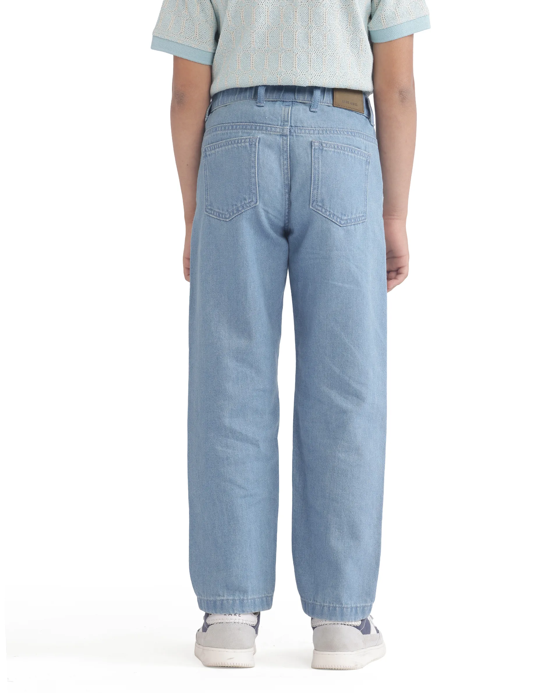 Rare Ones Kids Ziri Blue Cotton Button Closure Plain Regular Fit Jeans - Image 6