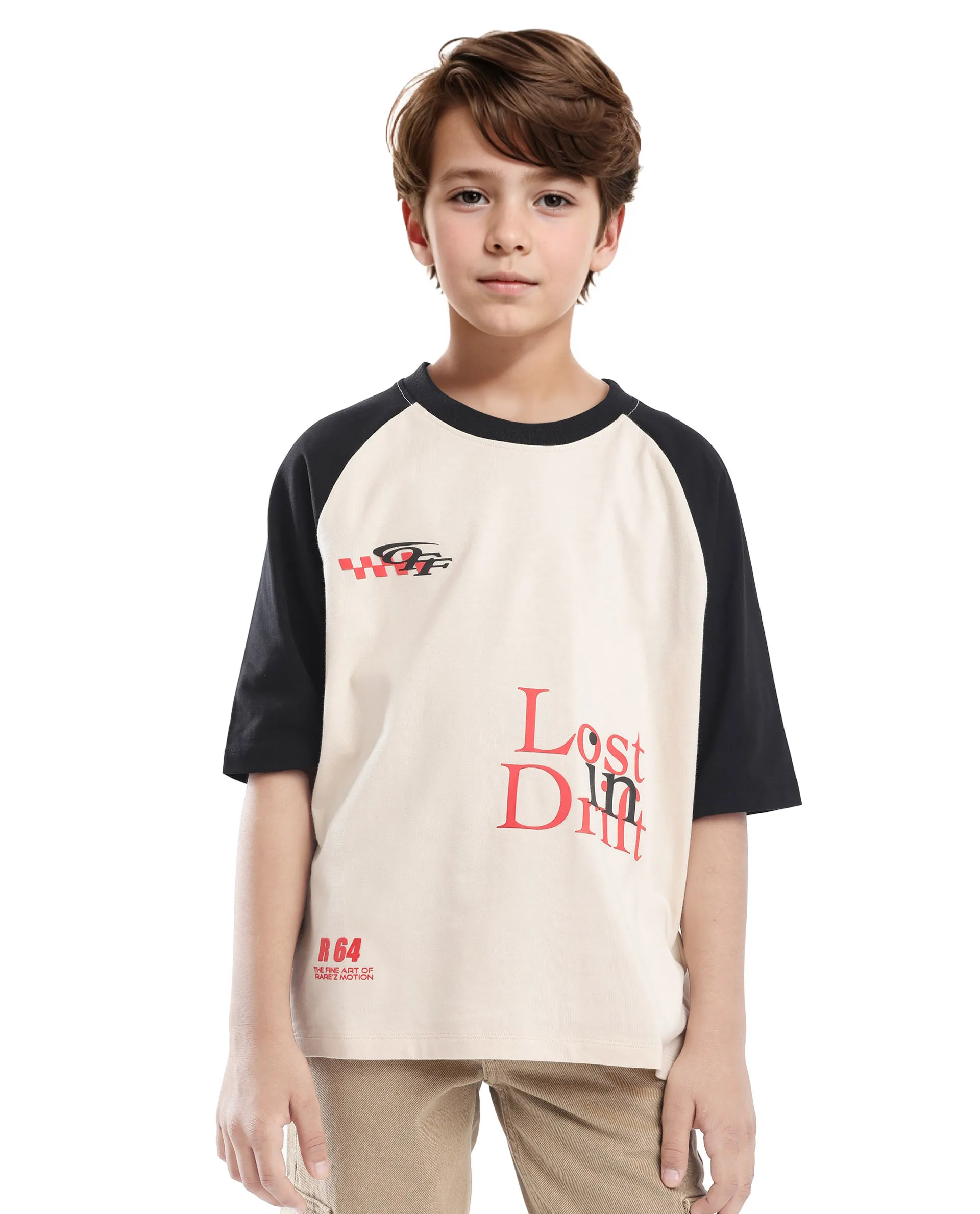Rare Ones Kids Reva-K Light Beige Printed Slip-On Oversized Fit T-Shirt - Image 3