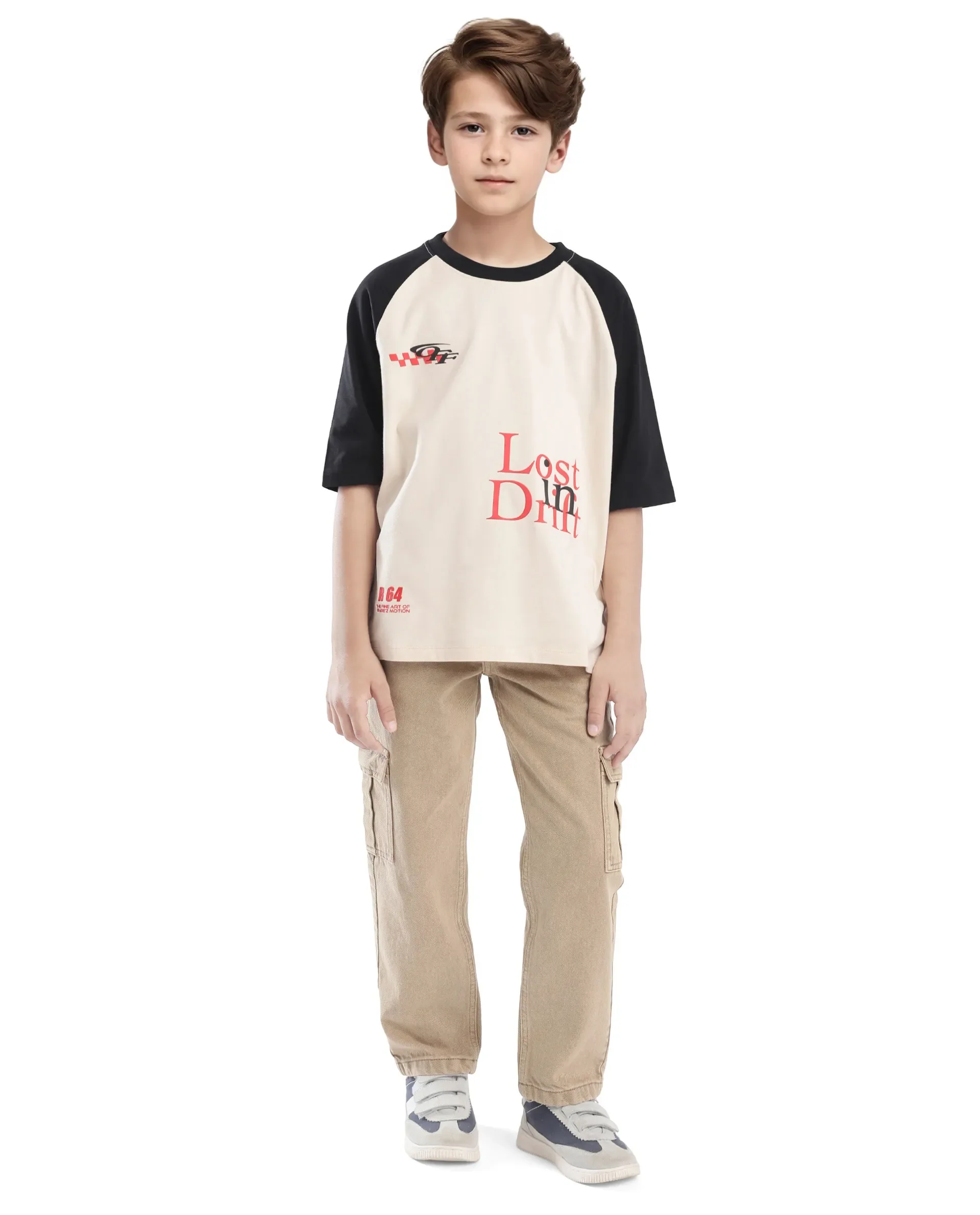Rare Ones Kids Reva-K Light Beige Printed Slip-On Oversized Fit T-Shirt - Image 7