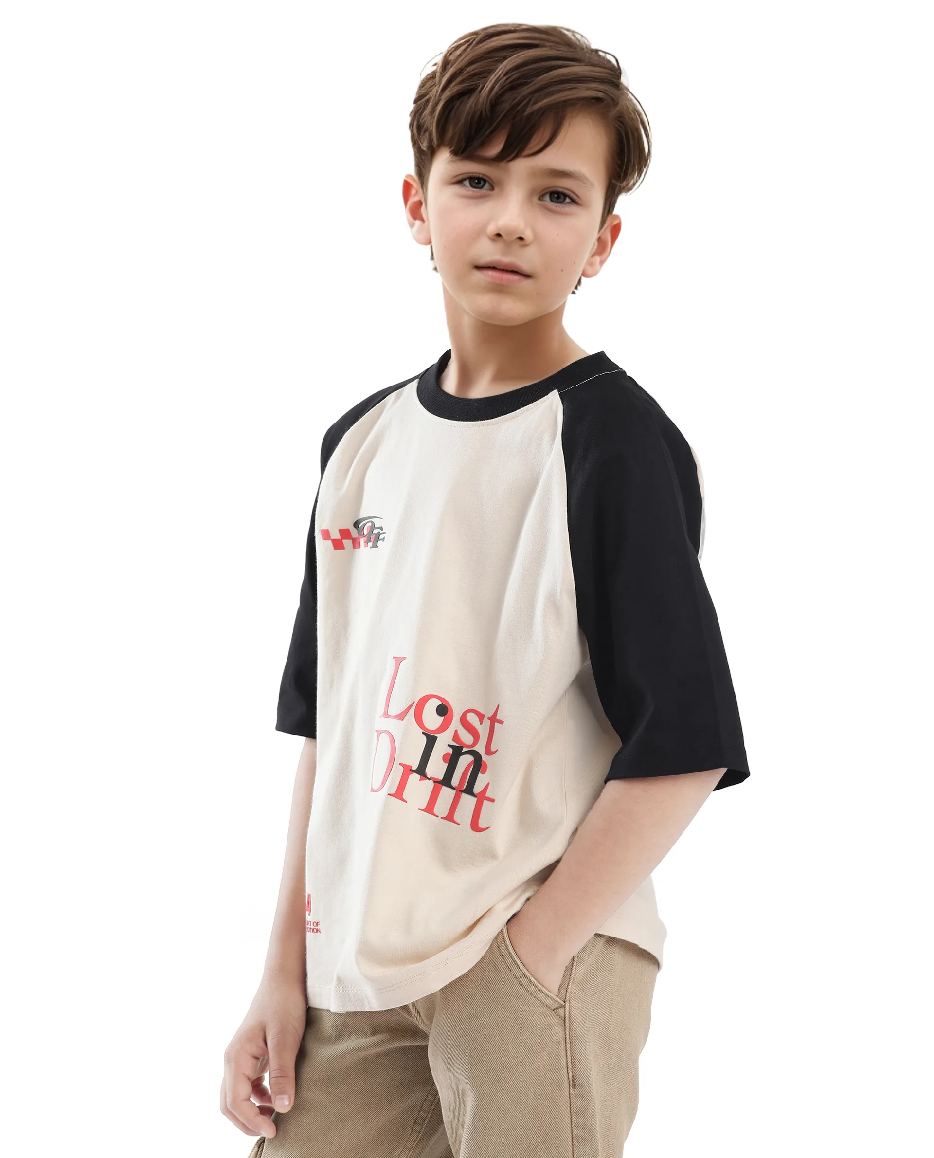 Rare Ones Kids Reva-K Light Beige Printed Slip-On Oversized Fit T-Shirt - Image 8