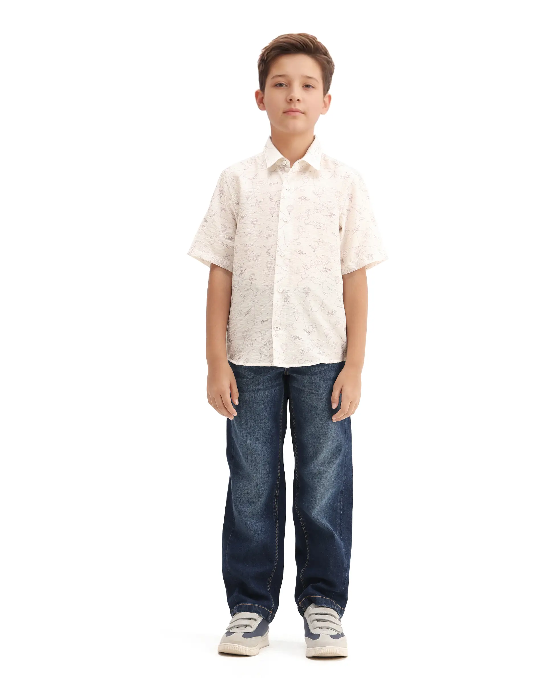 Rare Ones Kids Reyin Off White Viscose Printed Button Closure Regular Fit Shirt - Image 2
