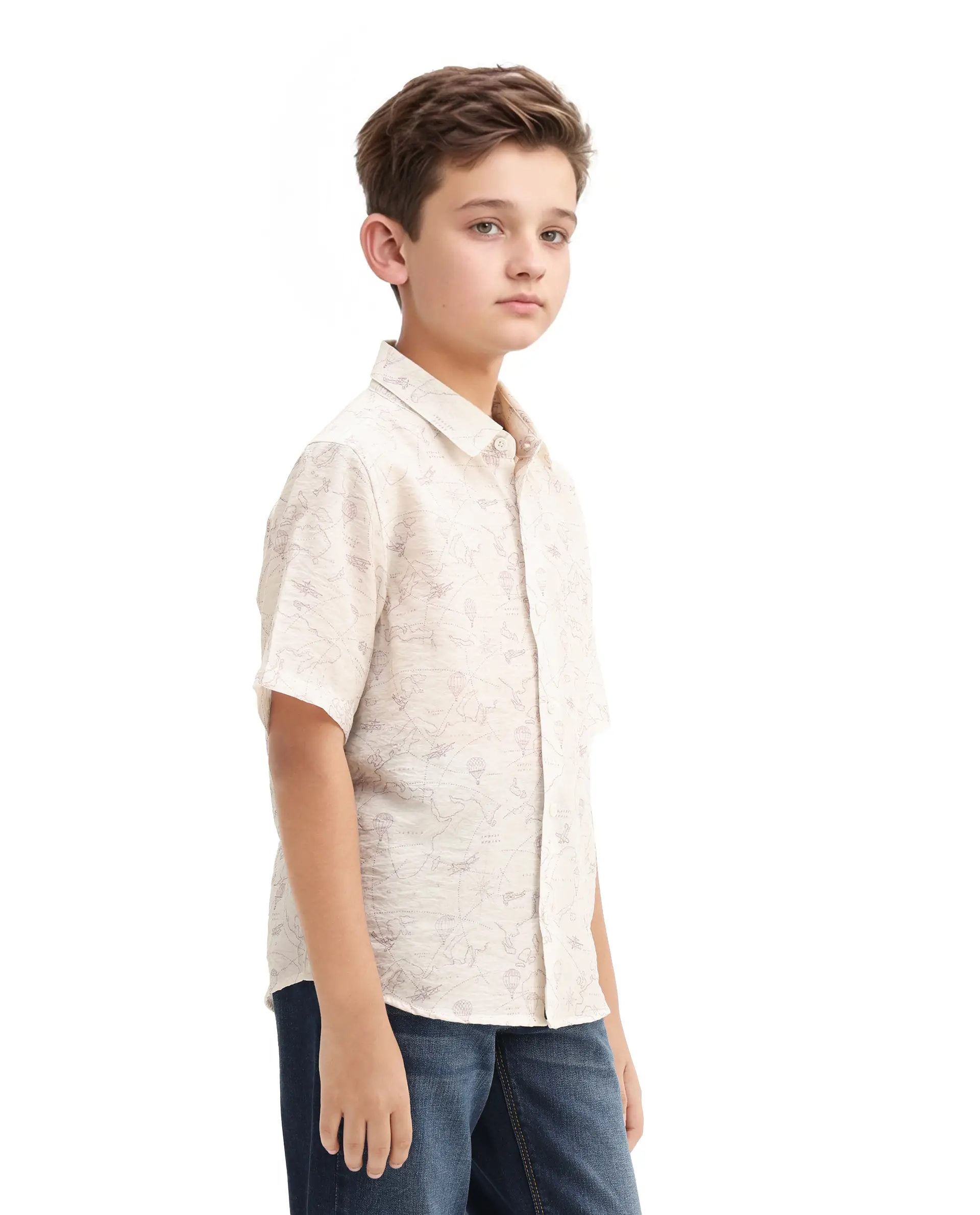 Rare Ones Kids Reyin Off White Viscose Printed Button Closure Regular Fit Shirt - Image 5