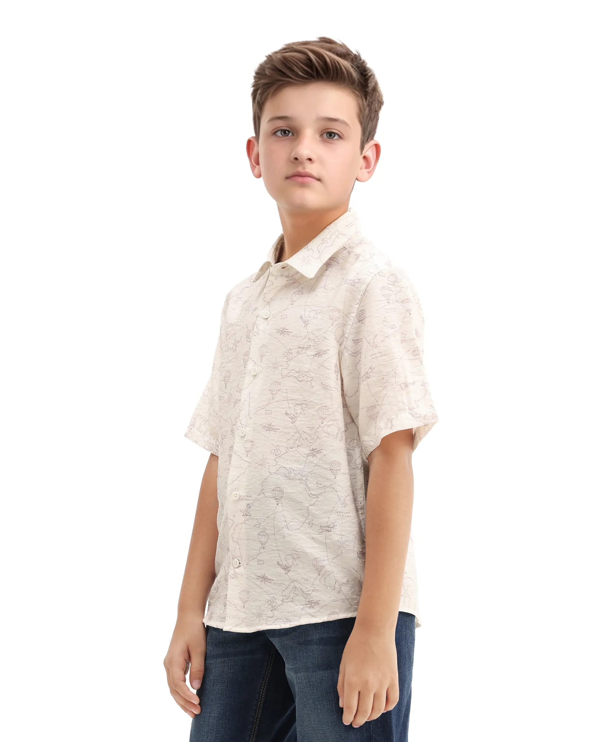 Rare Ones Kids Reyin Off White Viscose Printed Button Closure Regular Fit Shirt - Image 6