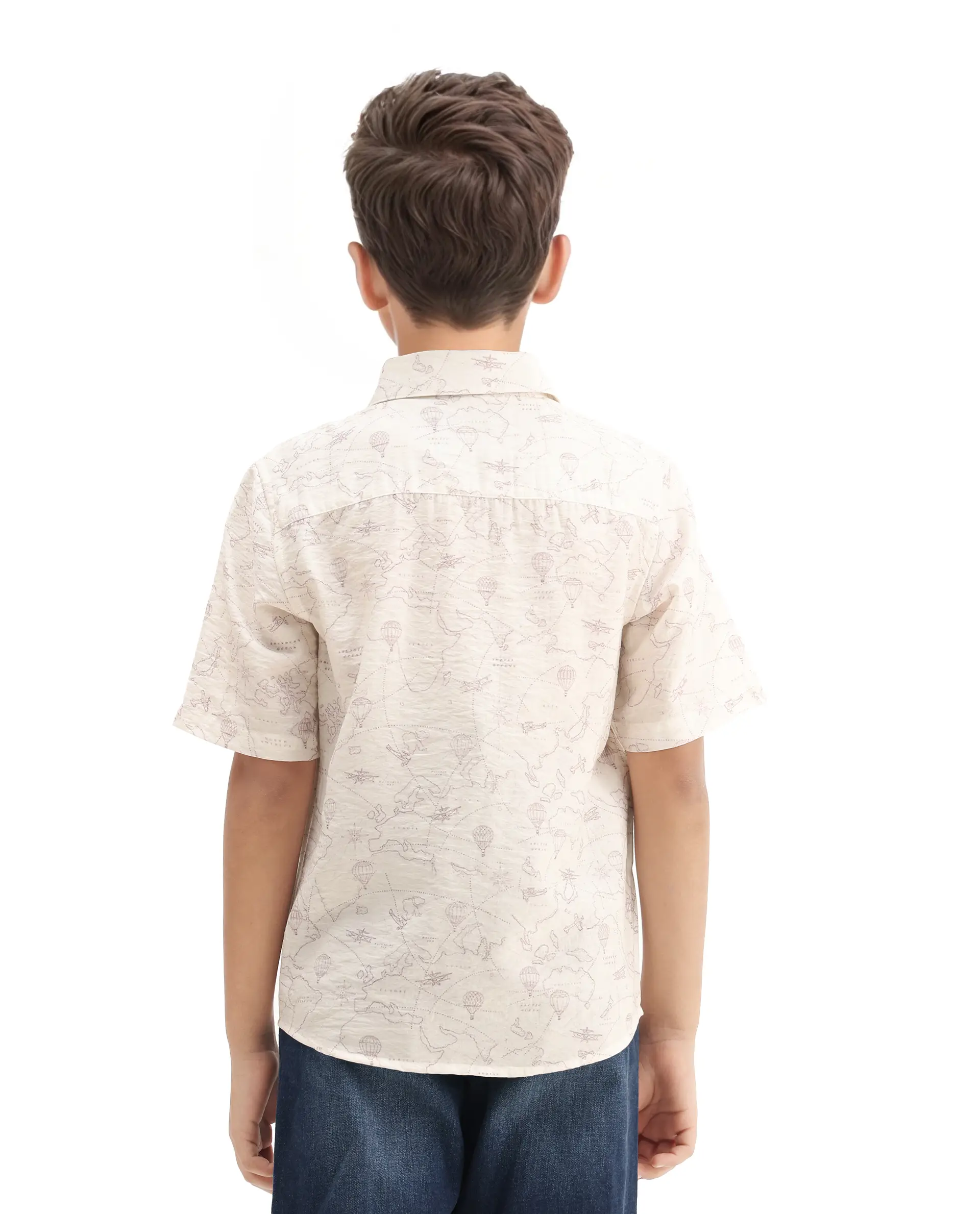 Rare Ones Kids Reyin Off White Viscose Printed Button Closure Regular Fit Shirt - Image 7