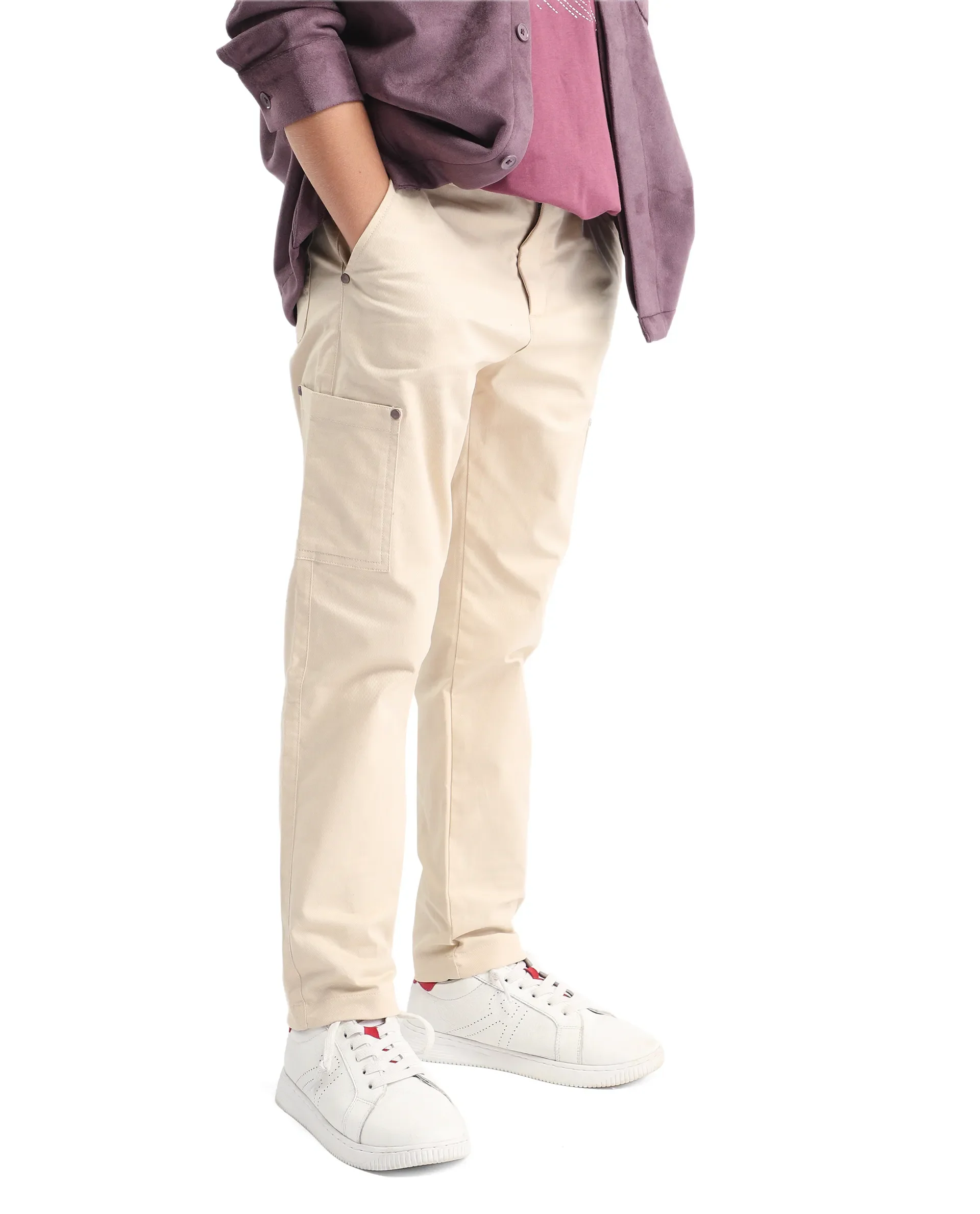 Rare Ones Kids Rez Beige Cotton Solid Button & Zip Closure Regular Fit Trouser - Image 2