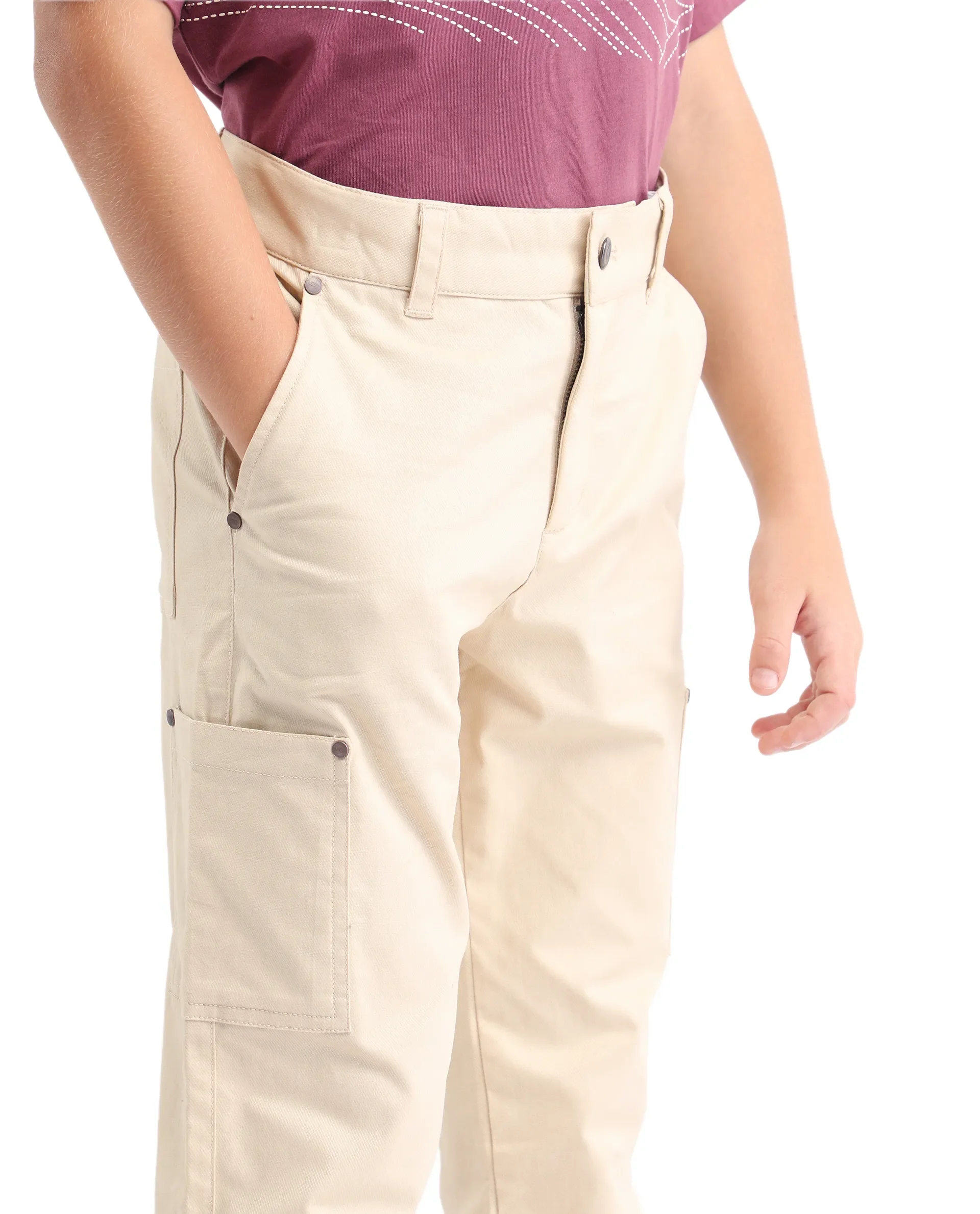 Rare Ones Kids Rez Beige Cotton Solid Button & Zip Closure Regular Fit Trouser - Image 3