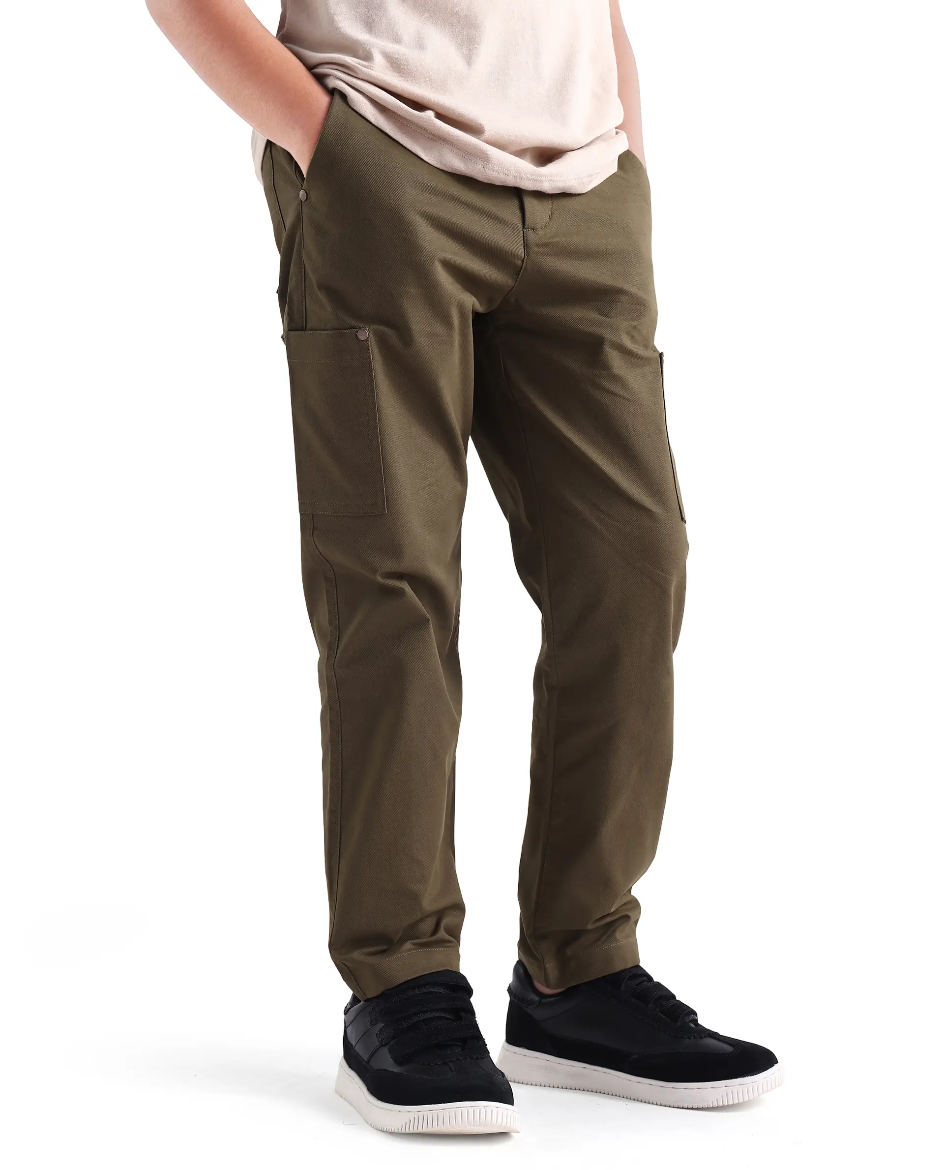 Rare Ones Kids Rez Olive Cotton Solid Button & Zip Closure Regular Fit Trouser - Image 2