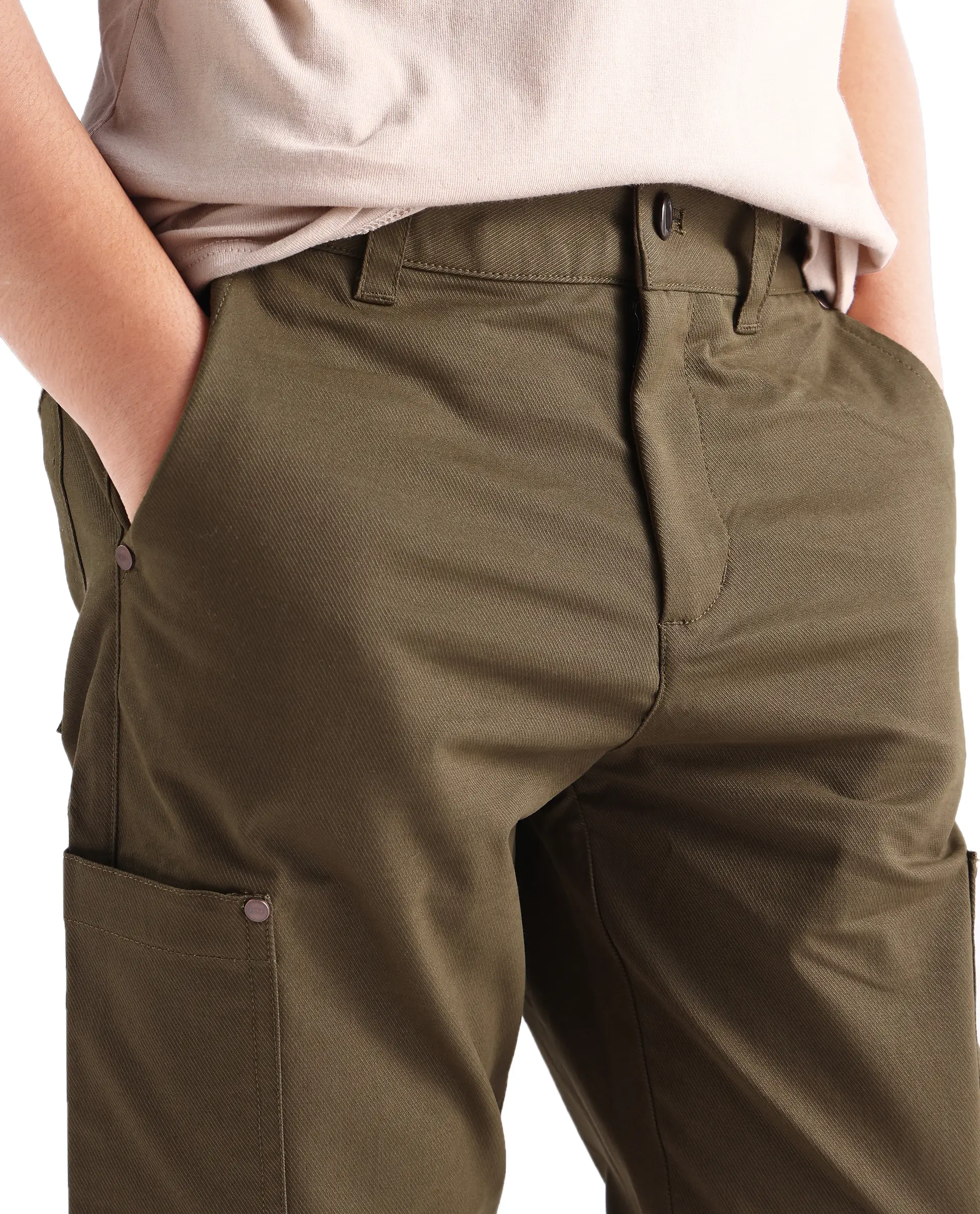 Rare Ones Kids Rez Olive Cotton Solid Button & Zip Closure Regular Fit Trouser - Image 3